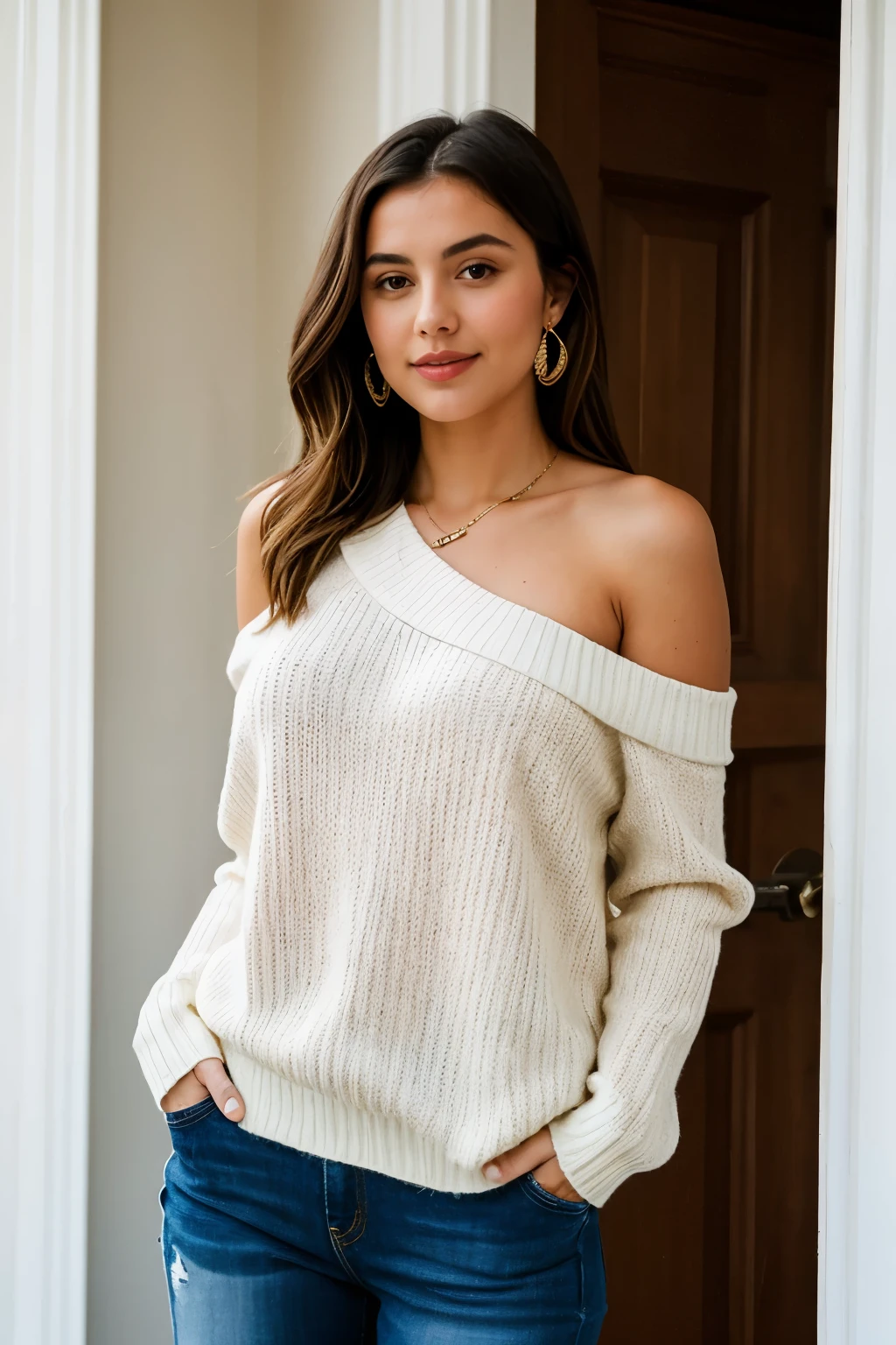 ((Best Quality)), ((Masterpiece)), (details), 1 girl, open shoulder sweater,
