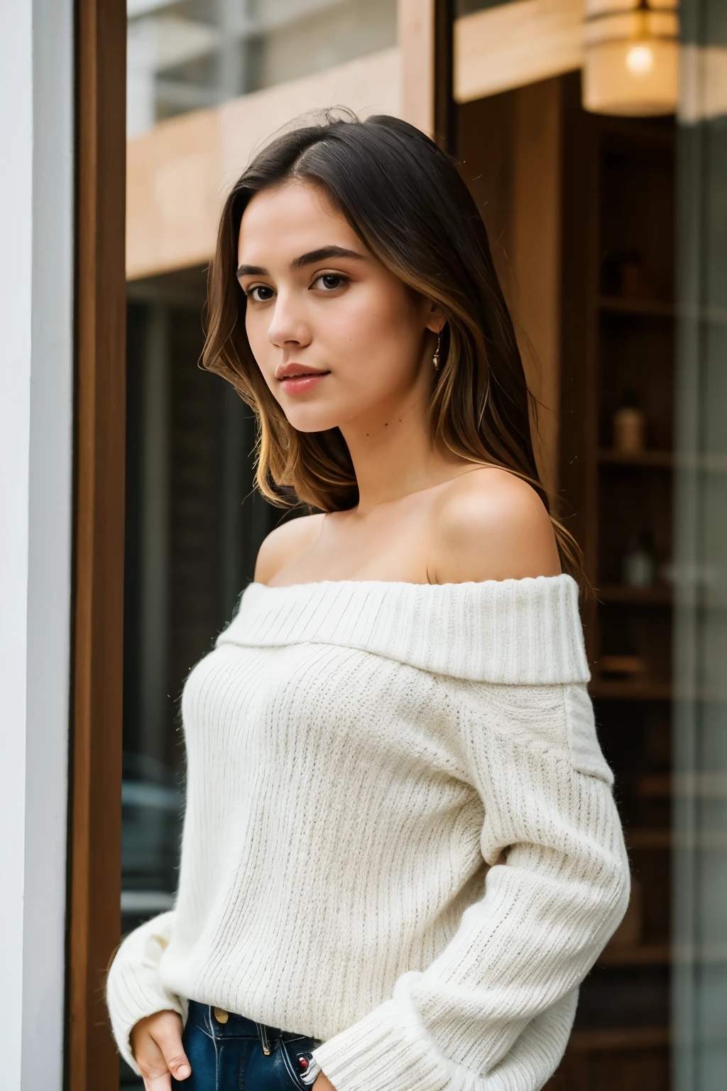 ((Best Quality)), ((Masterpiece)), (details), 1 girl, open shoulder sweater, 