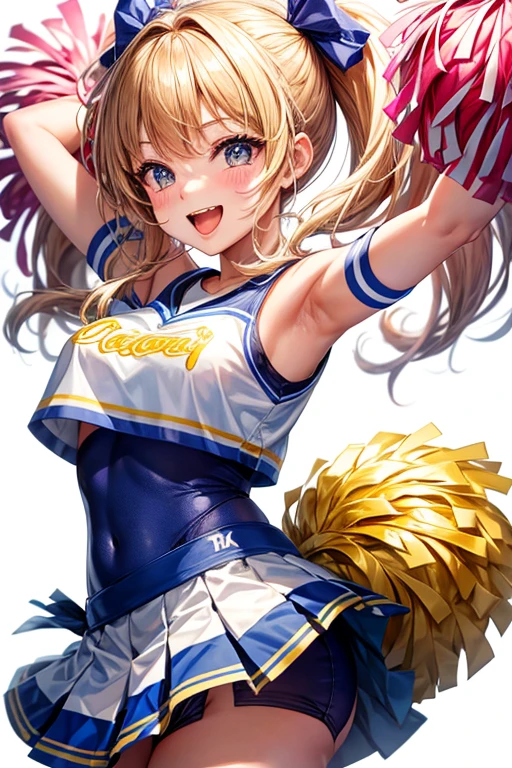 Cheerleader,One girl,cute,A big smile,Mouth wide open,I'm rooting for you,hair_Two Side Up,hair_Money,eye_green,Costume_green,blush