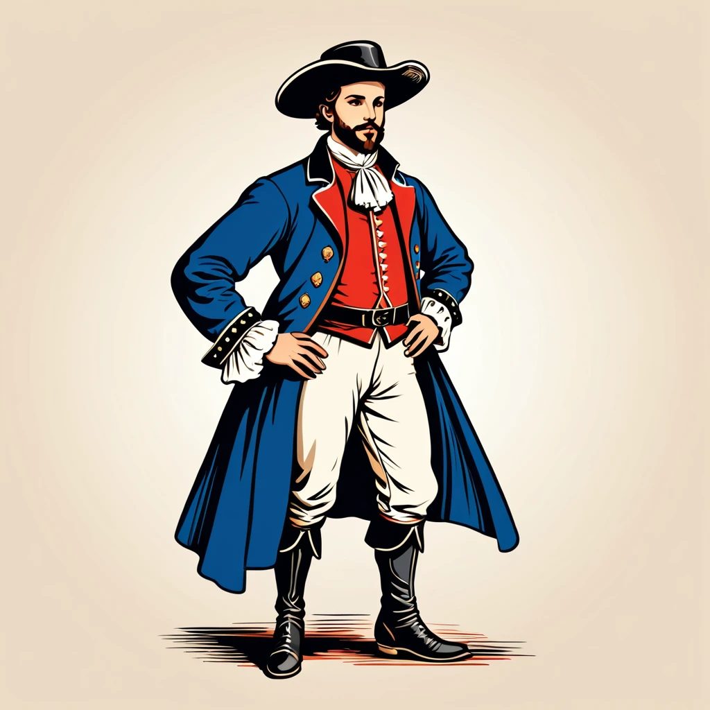 man in french folk outfit, vector graphics, strong contours