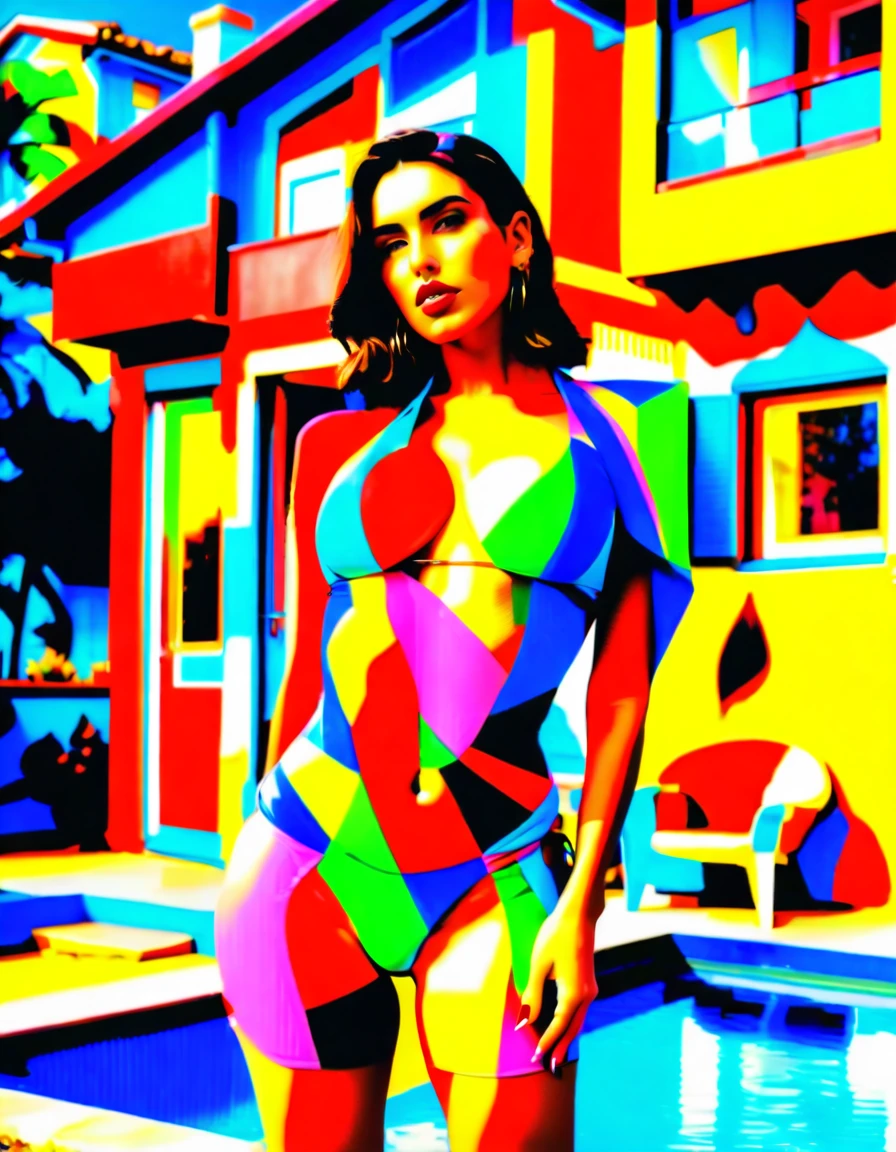 arafed woman in a bikini posing in front of a house, a colorized photo inspired by Hedi Xandt, tumblr, pop art, sexy hot body, the super hot and sexy, sexy body, 30-year-old woman from cuba, ana de armas, the extremely hot and sexy, dua lipa, sexy look, sexy :8