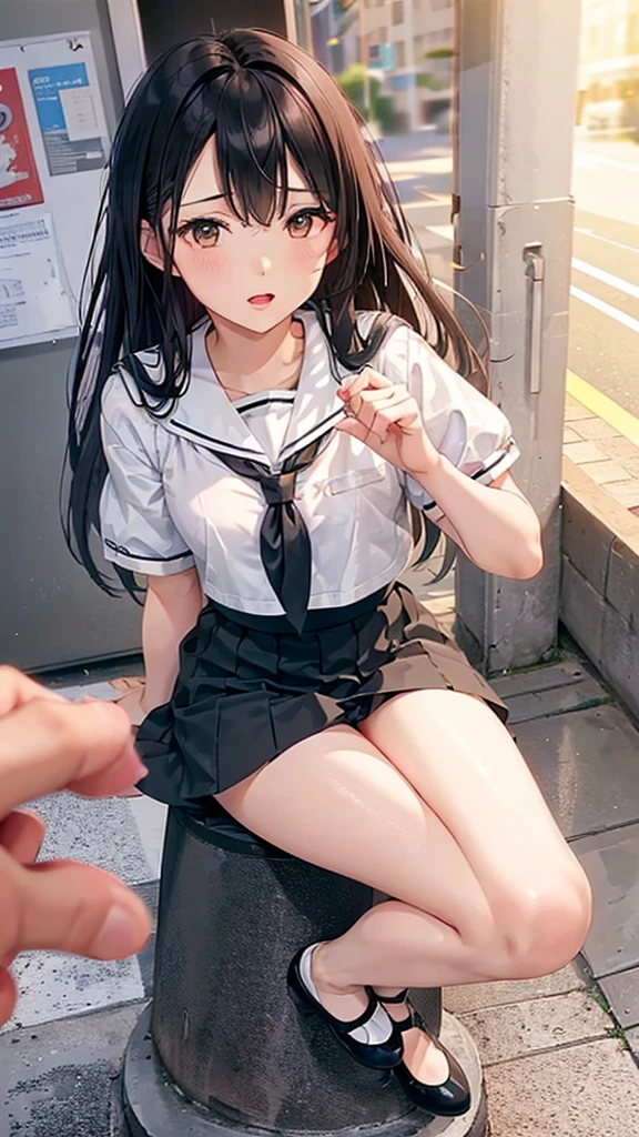 quality/
(masterpiece,best quality,high resolution,High Quality,Realistic)
Black Skirt,Sailor suit,corridor,sit,Show your punch,Wide legged:2.0,Beautiful feet,Whitening,