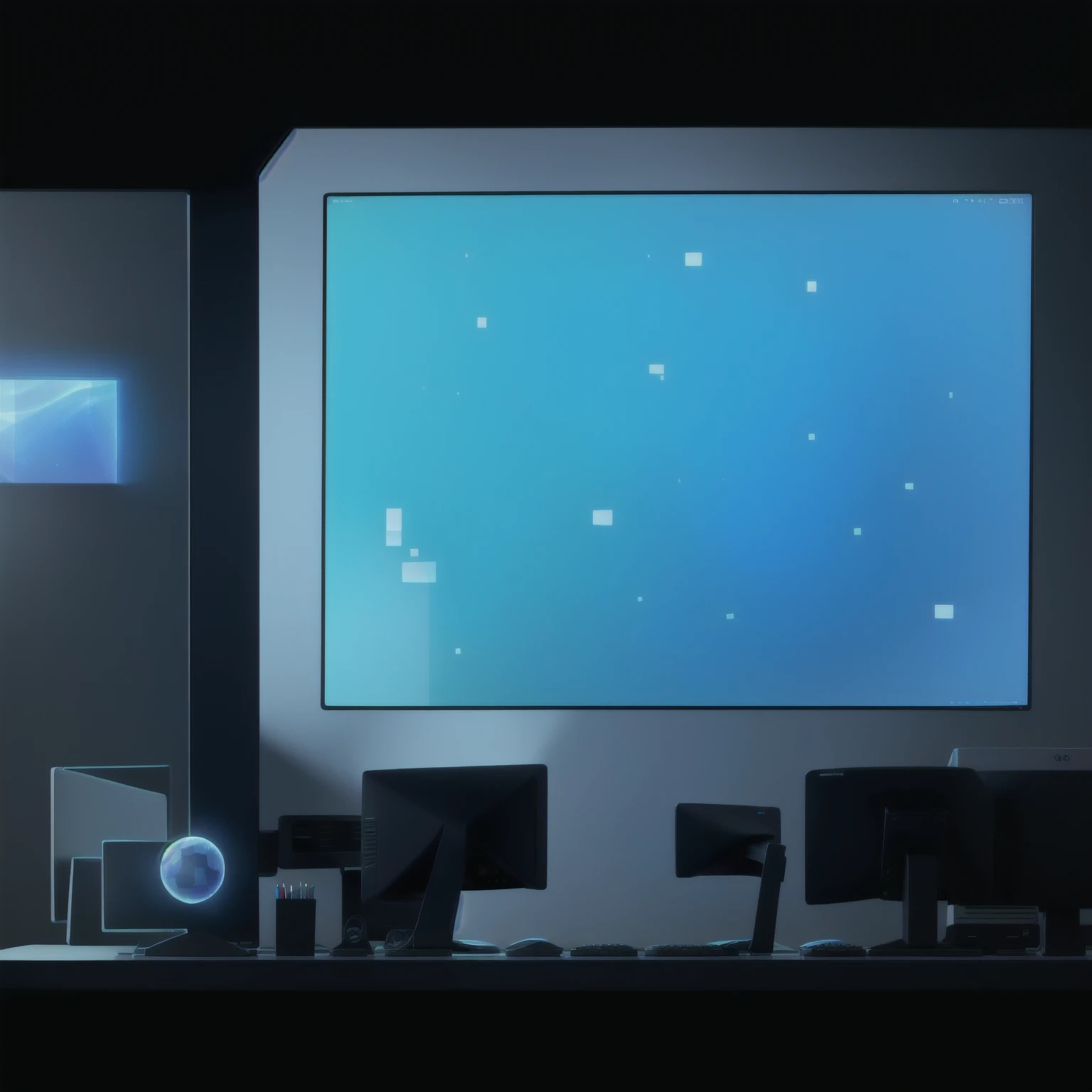 there is a computer monitor with a blue screen on it, pc screen image, colorful computer screen, my computer icon, desktop computer, computer painting, a computer rendering, computers and digital monitors, console and computer, computer cgi, computer screens, computer monitor, computer render, on a flat color black background