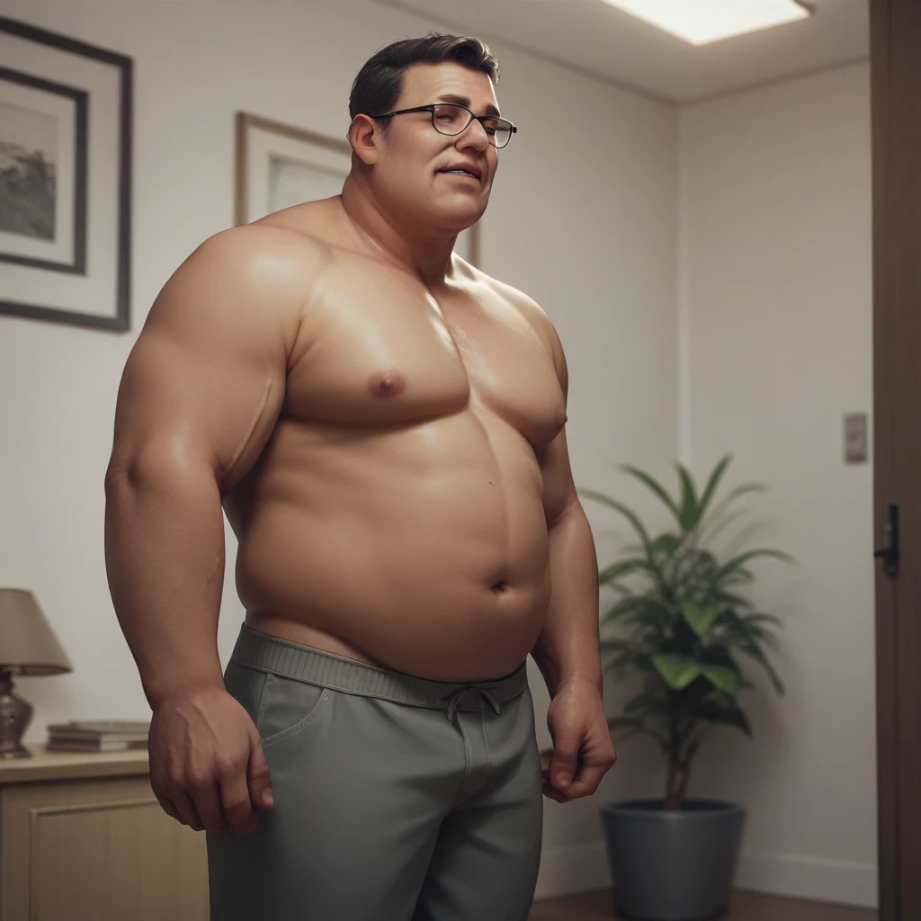 room filled with big fat men realism adult middle aged and old men