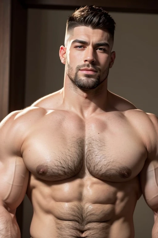 a very handsome man, with a Mid fade haircut, no neck, with massively large muscles, massively muscular, with a massively large, muscular and defined body, no shirt