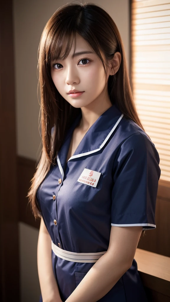 A beautiful young Japanese woman, around 20 years old, wearing a Nurses' Uniforms, ultra-detailed, 8K resolution, highly realistic, cinematic lighting, best quality, masterpiece, photorealistic, physically-based rendering, extremely detailed, vivid colors, professional, sharp focus, studio lighting