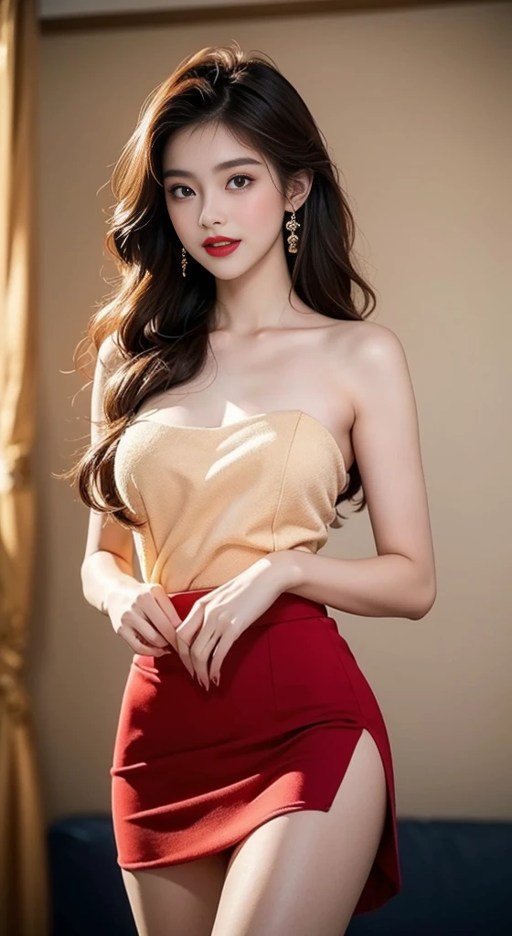 Singapore beauty Hong Lin、Wearing a miniskirt as usual、Smile、whole body