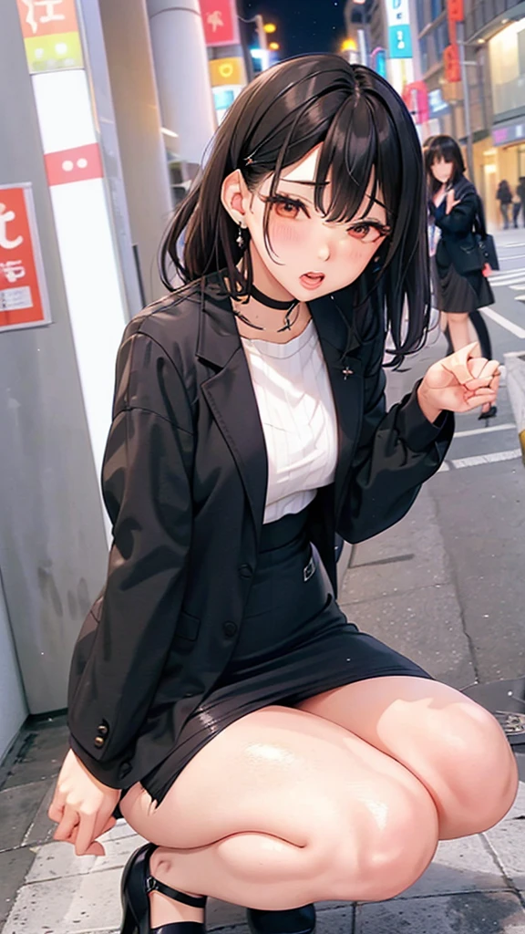 /quality
(masterpiece,best quality,High resolution,高quality,Realistic)

/Hairstyle
(Curly Hair)

/Clothes
(Pencil Skirt,Job interview suit,Black jacket,Torn pantyhose:1.5,Earrings)

/Pose Crouching,sit
Leaning against a wall,
Spread your legs:1.5

(Ahegao,orgasm,vapor:1.5,Wish:1.5),

/Other Crowds:1.5,Fair skin,Feet Focus,Leaning against a wall,male,hand of:1.5,night, roadside,ID card,