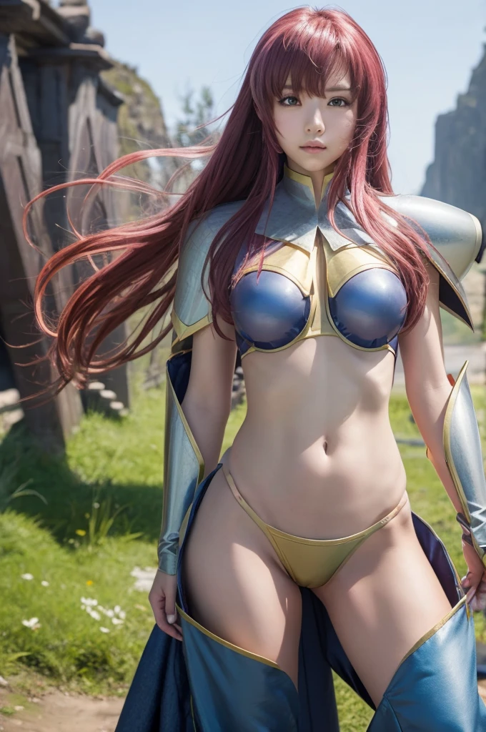 masterpiece、Mastepiece、Award-winning、Anime Girls、Random Hair、Huge breasts、Wear a bikini armor、Pants that look like they can be seen、Full Body Shot、The background is a fantasy world