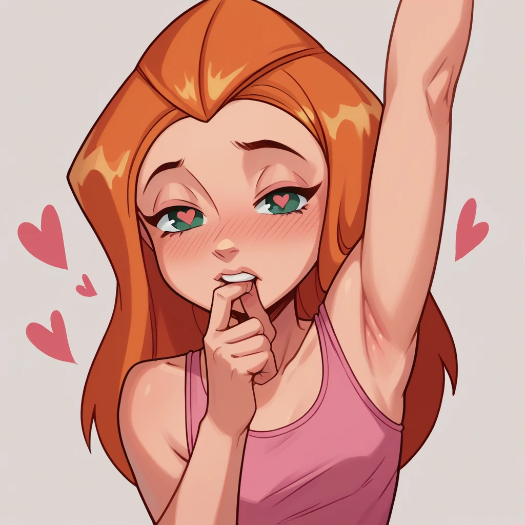 1girl, solo, sexy,  Mabel pines, long hair, small breasts, naked, brown eyes, lipstick, portrait, smile, titjob, large penis, saliva, deepthroat 