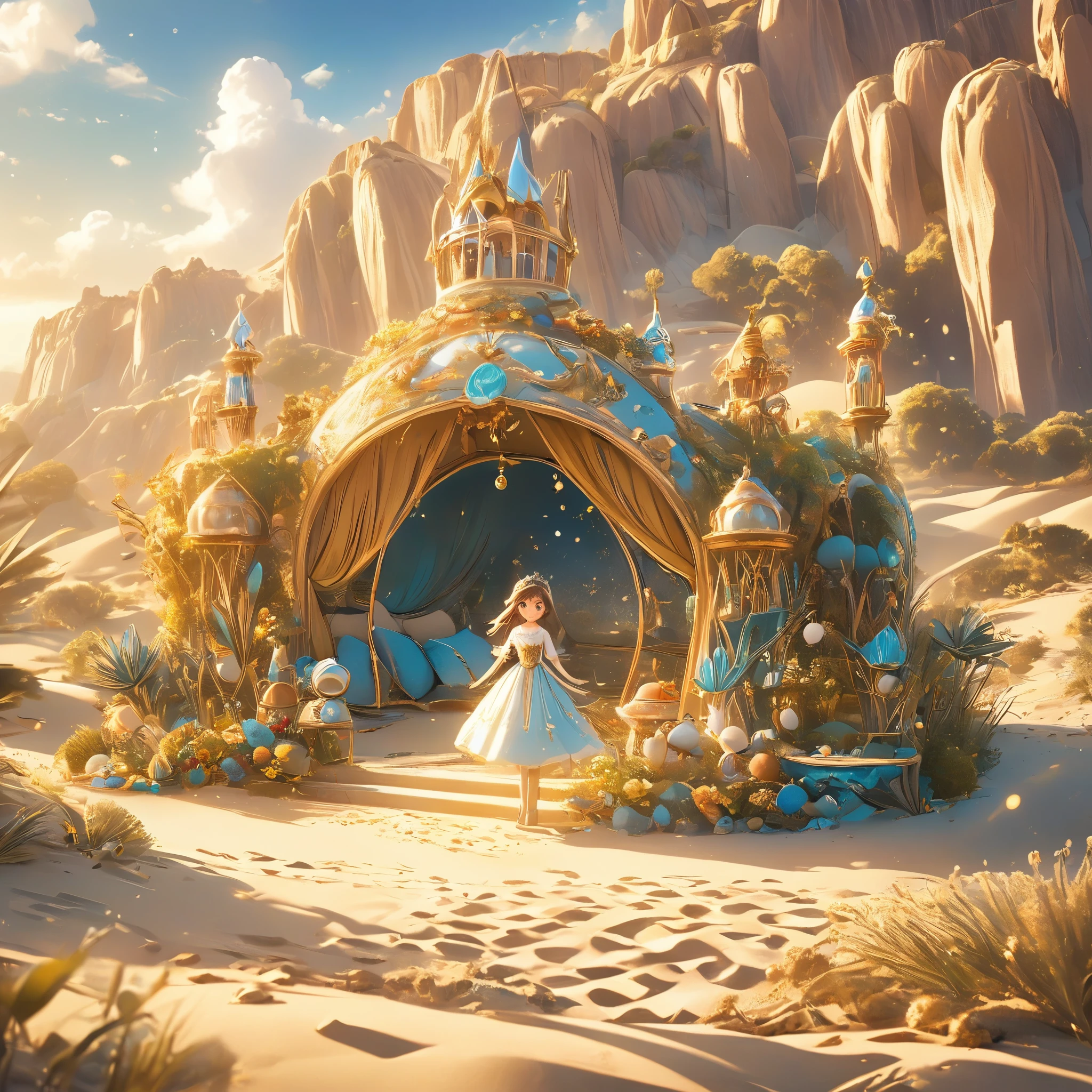 desert,Princess(((Romantic atmosphere)))(((fairy tale elements)))(((masterpiece))), ((best quality))