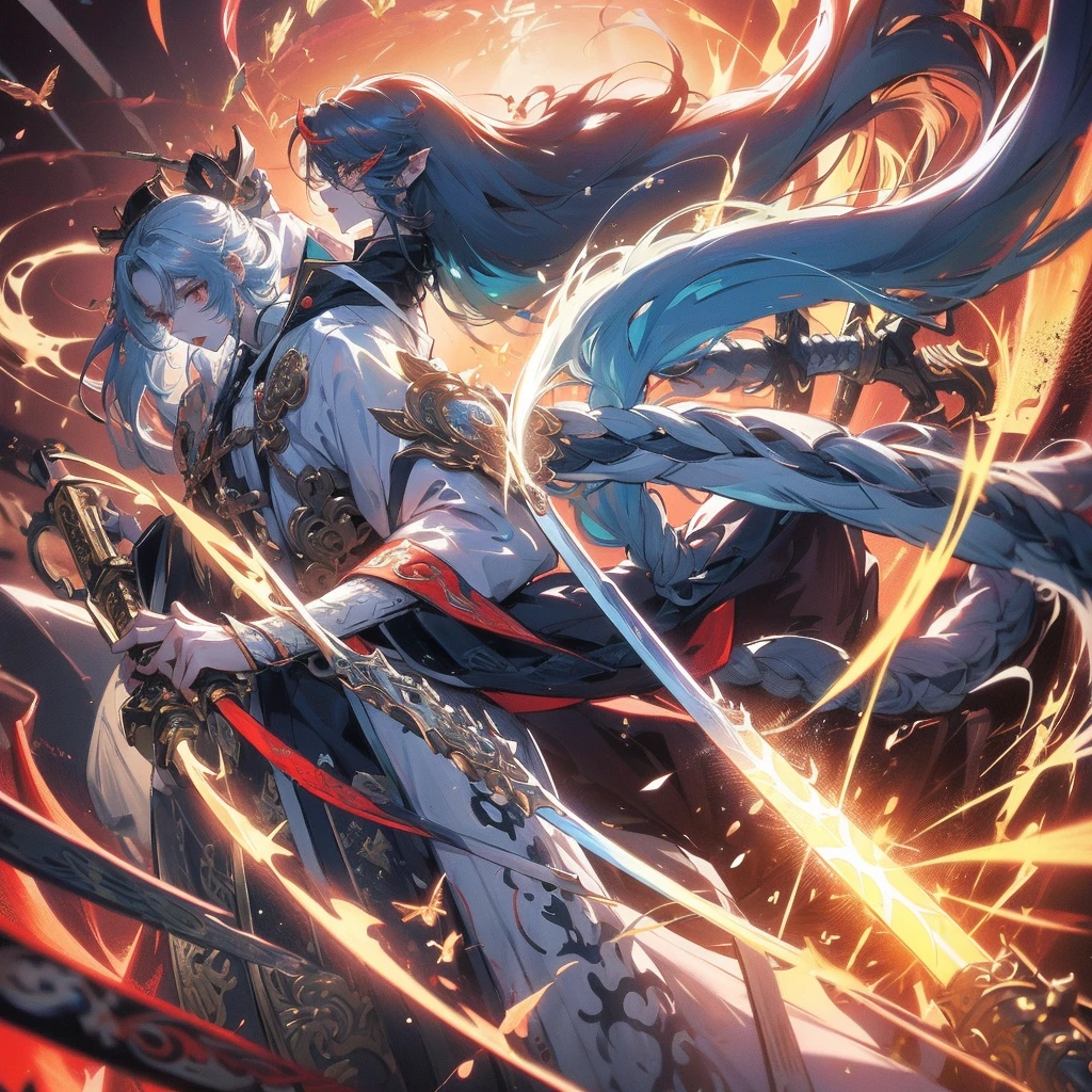 long whitr hair,Anime girl with sword in hand, handsome guy in demon killer art, Inspired by Bian Shoumin, heise jinyao, Inspired by Seki Dosheng, Cai Xukun, by Yang J, Guviz-style artwork, Deviantart ArtStation CGSCOSIETY, demon slayer rui fanart, Beautiful androgynous prince