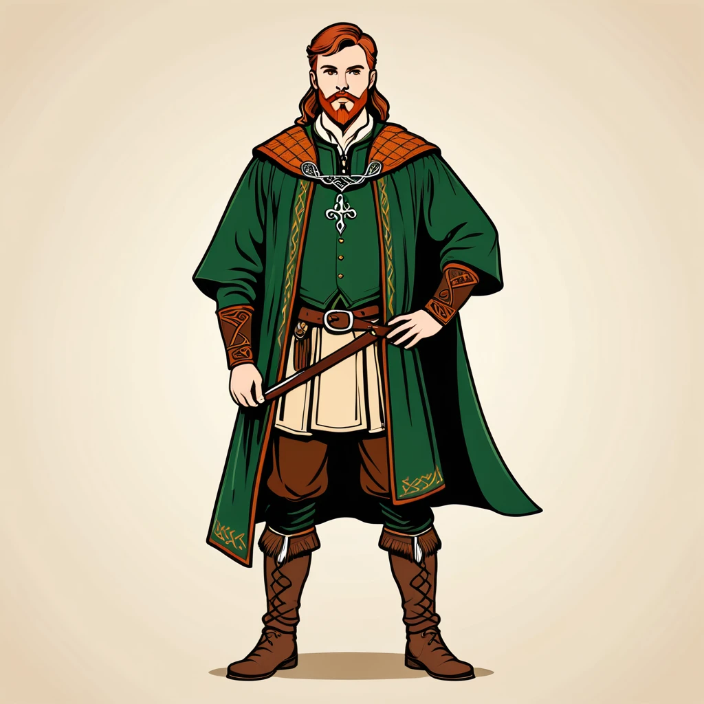 man in gaelic folk outfit, vector graphics, strong contours
