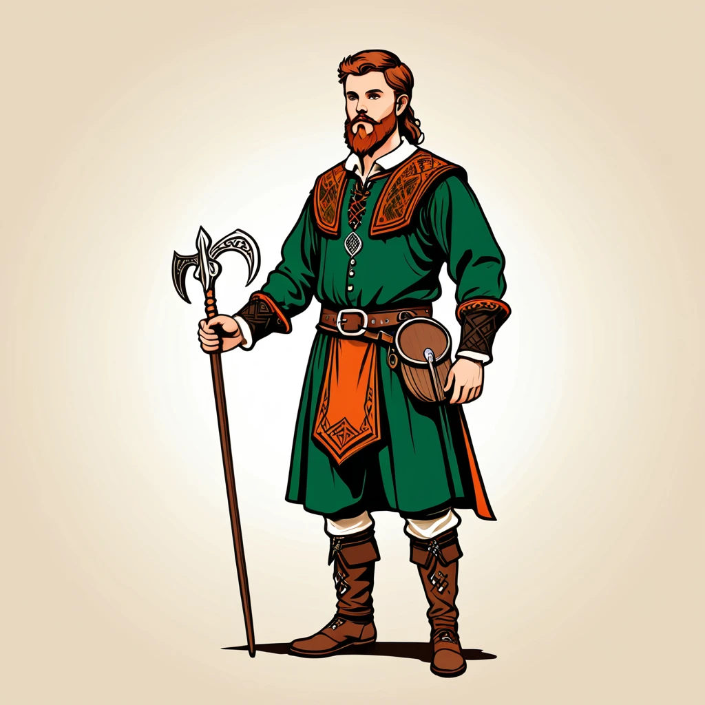man in gaelic folk outfit, vector graphics, strong contours