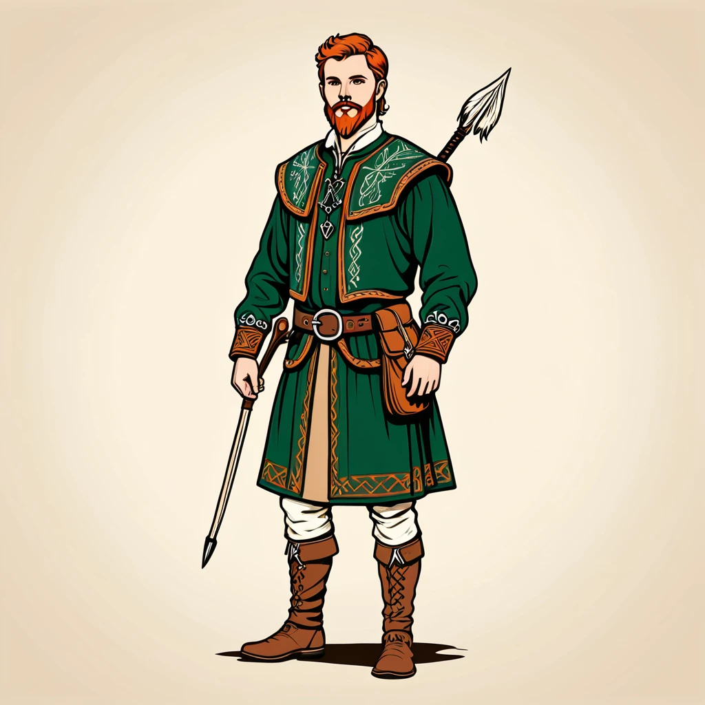man in gaelic folk outfit, vector graphics, strong contours
