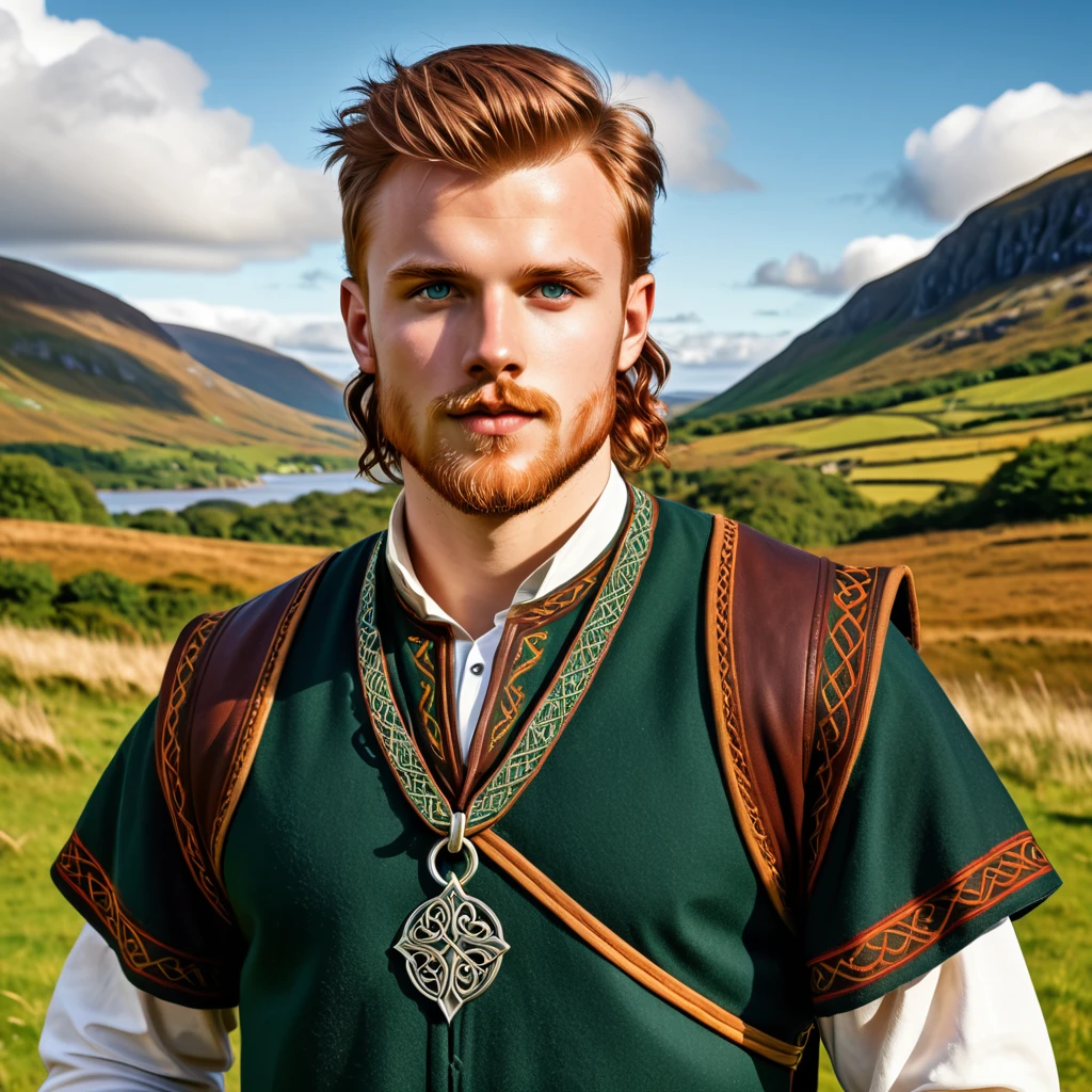 man in gaelic folk outfit, vector graphics, strong contours