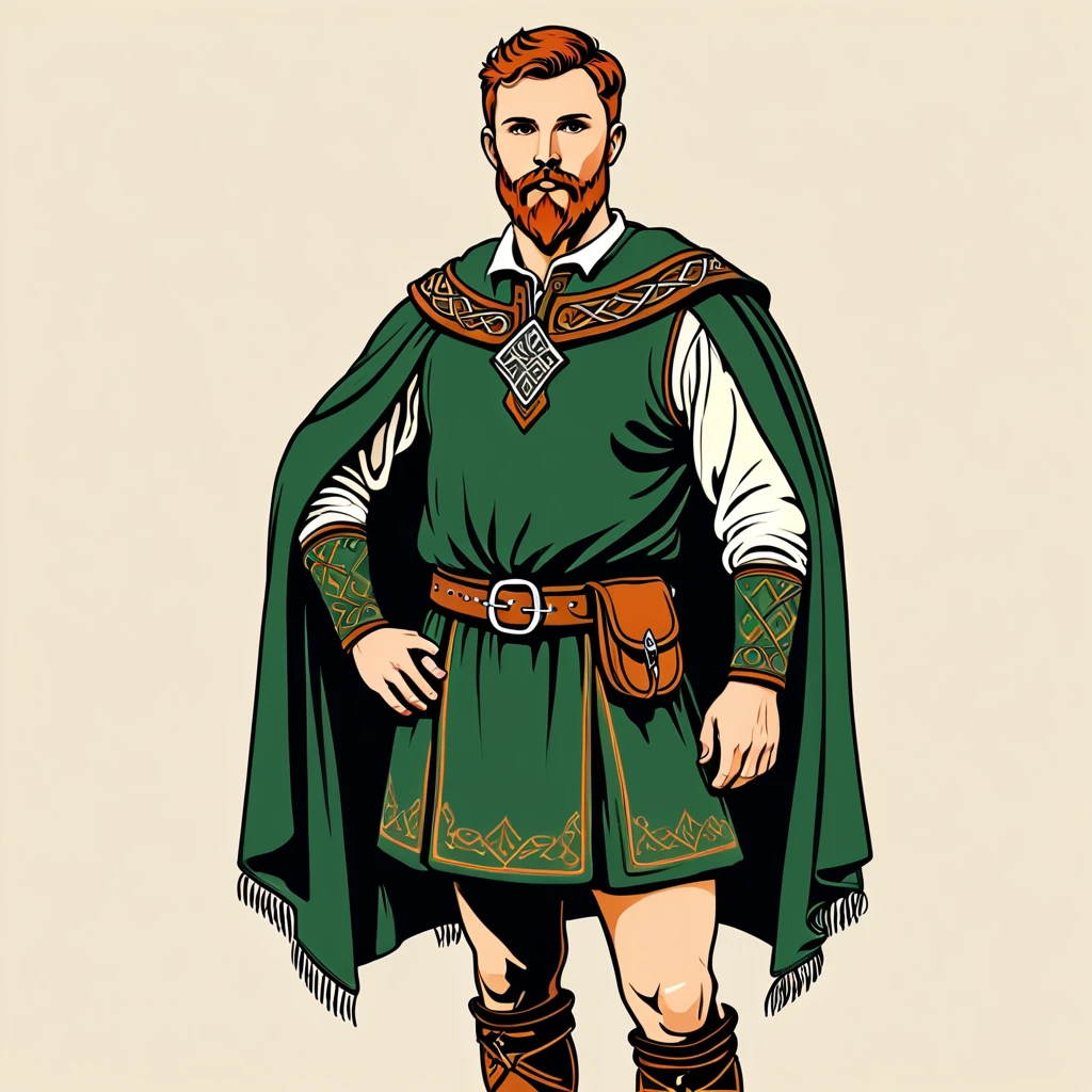 man in gaelic folk outfit, vector graphics, strong contours
