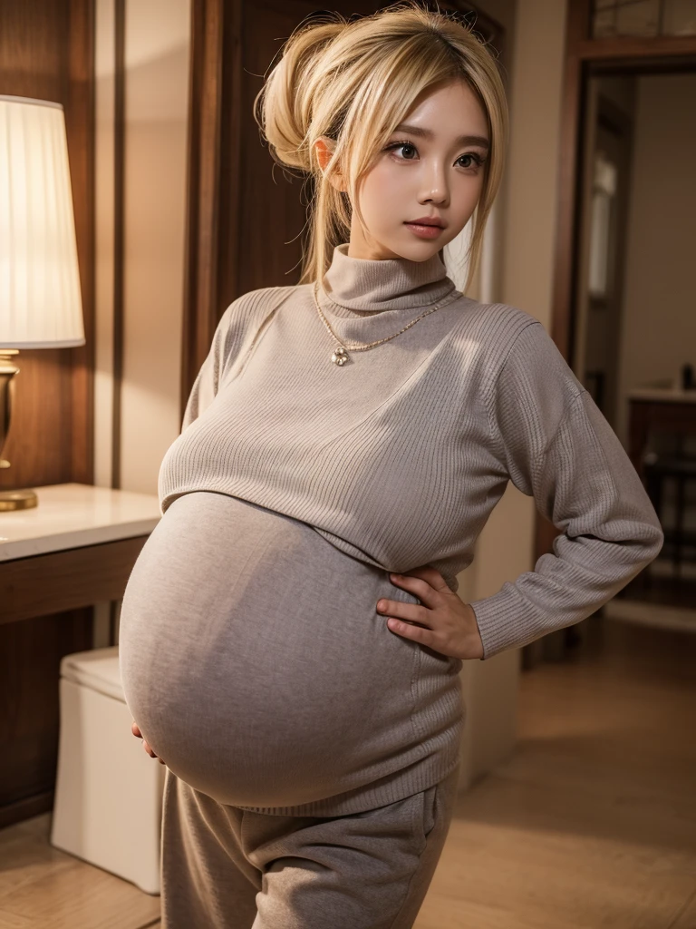 A woman random pose, malay girl jilbab, huge breast. excellent breast, (huge pregnant:1.3), masterpiece,ultra realistic,32k,extremely detailed CG unity 8k wallpaper, best quality, masterpiece,ultra realistic,32k,extremely detailed CG unity 8k wallpaper, best quality,(winter day ),lady ,necklace ,eardrop, Grand Canyon, United States, ( Orchid Pair a fitted turtleneck sweater with wide-leg pants and loafers. ) , Ash blonde hair pigtails ,