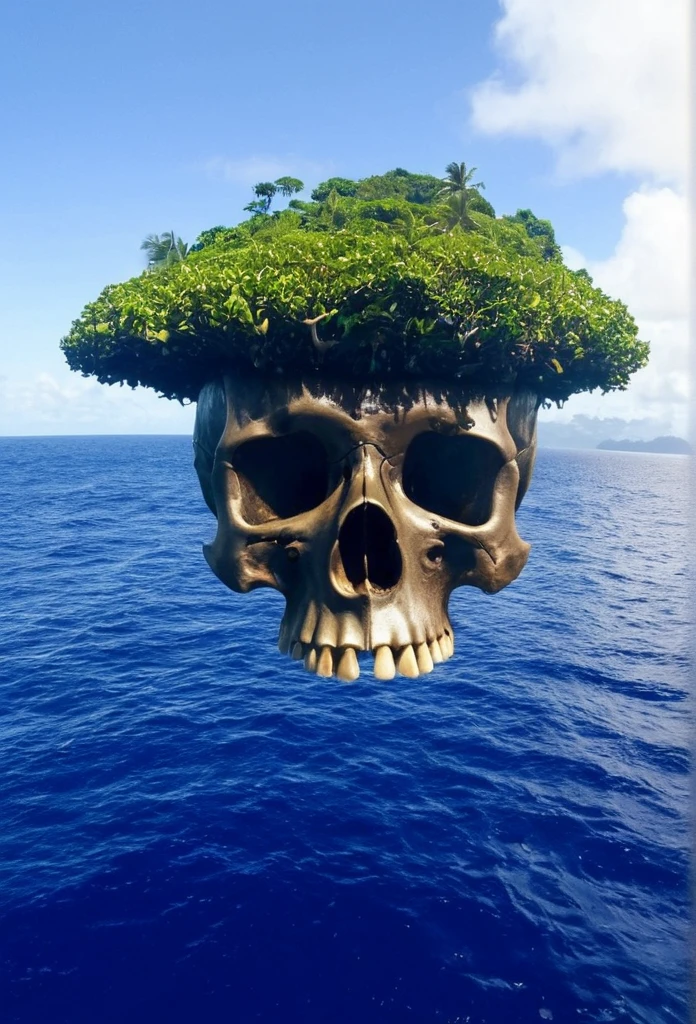 (((from below)))an island in the middle of the sea in the shape of a skull, some of which are under the sea