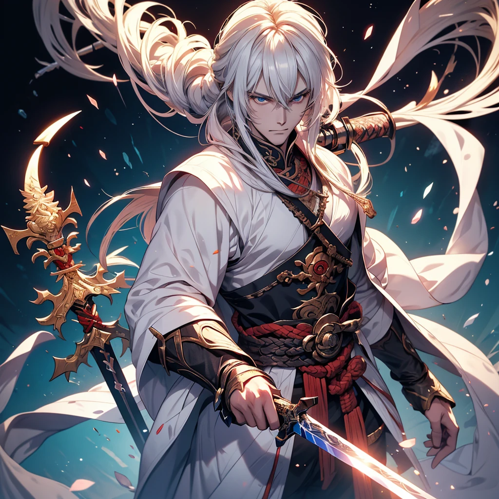 long white hair,Anime girl with sword in hand, handsome guy in demon killer art, Inspired by Bian Shoumin, heise jinyao, Inspired by Seki Dosheng, Cai Xukun, by Yang J, Guviz-style artwork, Deviantart ArtStation CGSCOSIETY, demon slayer rui fanart, Beautiful androgynous prince