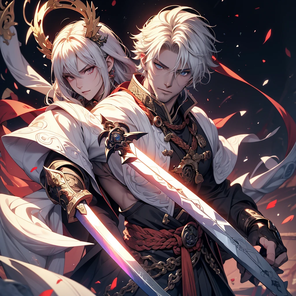 long white hair,Anime girl with sword in hand, handsome guy in demon killer art, Inspired by Bian Shoumin, heise jinyao, Inspired by Seki Dosheng, Cai Xukun, by Yang J, Guviz-style artwork, Deviantart ArtStation CGSCOSIETY, demon slayer rui fanart, Beautiful androgynous prince