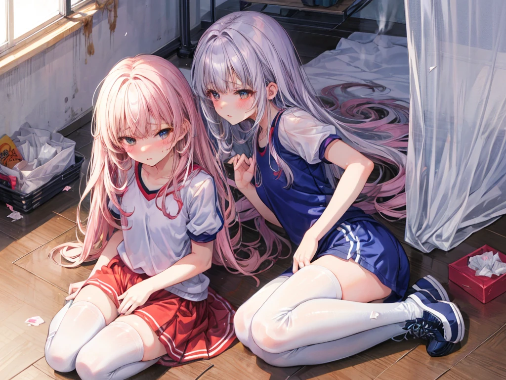 {{2 girls}},masterpiece, best quality, very aesthetic, absurdness, cowboy shot, Lovely, Hoshino (blue archive) and Hina (blue archive) sitting on the couch