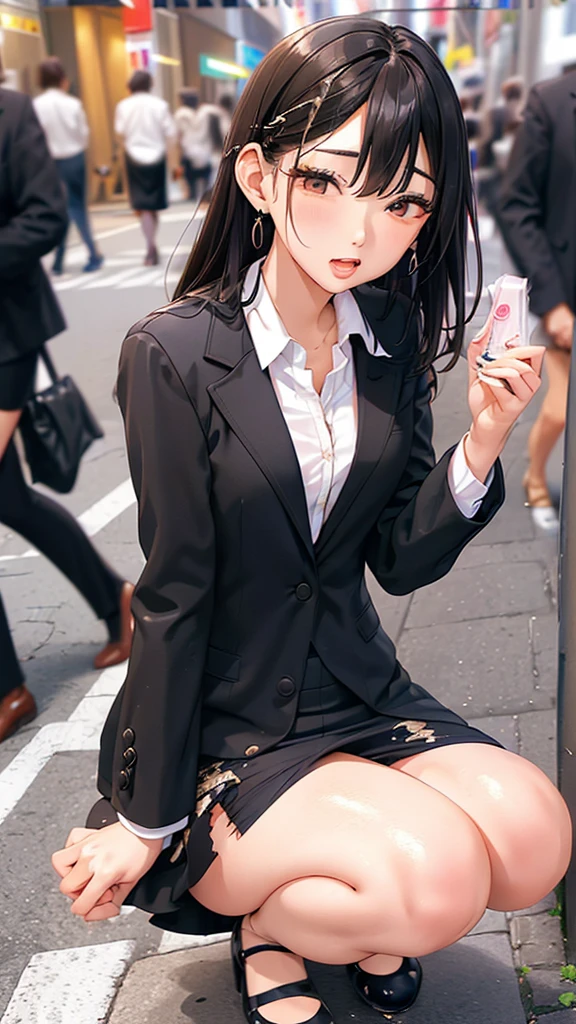 /quality
(masterpiece,best quality,High resolution,高quality,Realistic)
/HairstylesStraight Hair
/Clothes
(Pencil Skirt,Job interview suit,Black jacket,Torn pantyhose:1.5,Earrings)
/Pose Crouching,sit
Leaning against a wall,
Spread your legs:1.5
(Ahegao,orgasm,vapor:1.5,Wish:1.5),
/Other Crowds:1.5,Fair skin,Feet Focus,Leaning against a wall,male,hand of:1.5,night, roadside,ID card,White chocolate