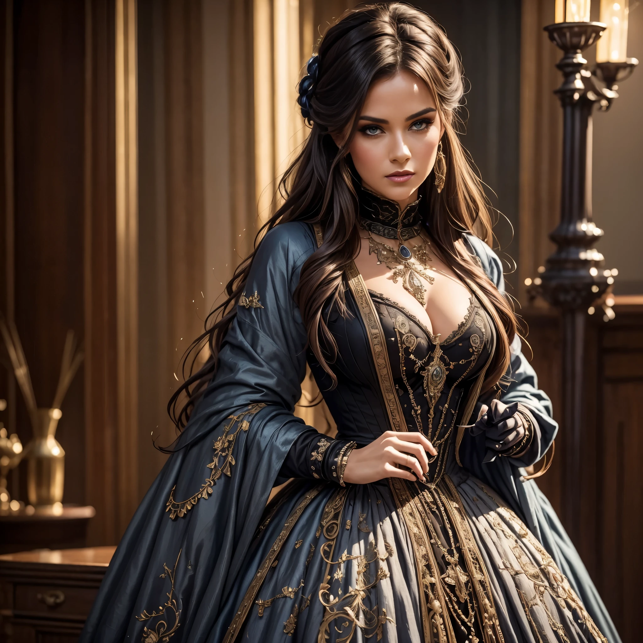 a woman in 1880s dress, a woman in 1980s outfit, a woman in 2180s futuristic outfit, masterpiece, highly detailed, photorealistic, cinematic lighting, dramatic lighting, intricate details, fashion illustration, oil painting, studio lighting, ultra-detailed