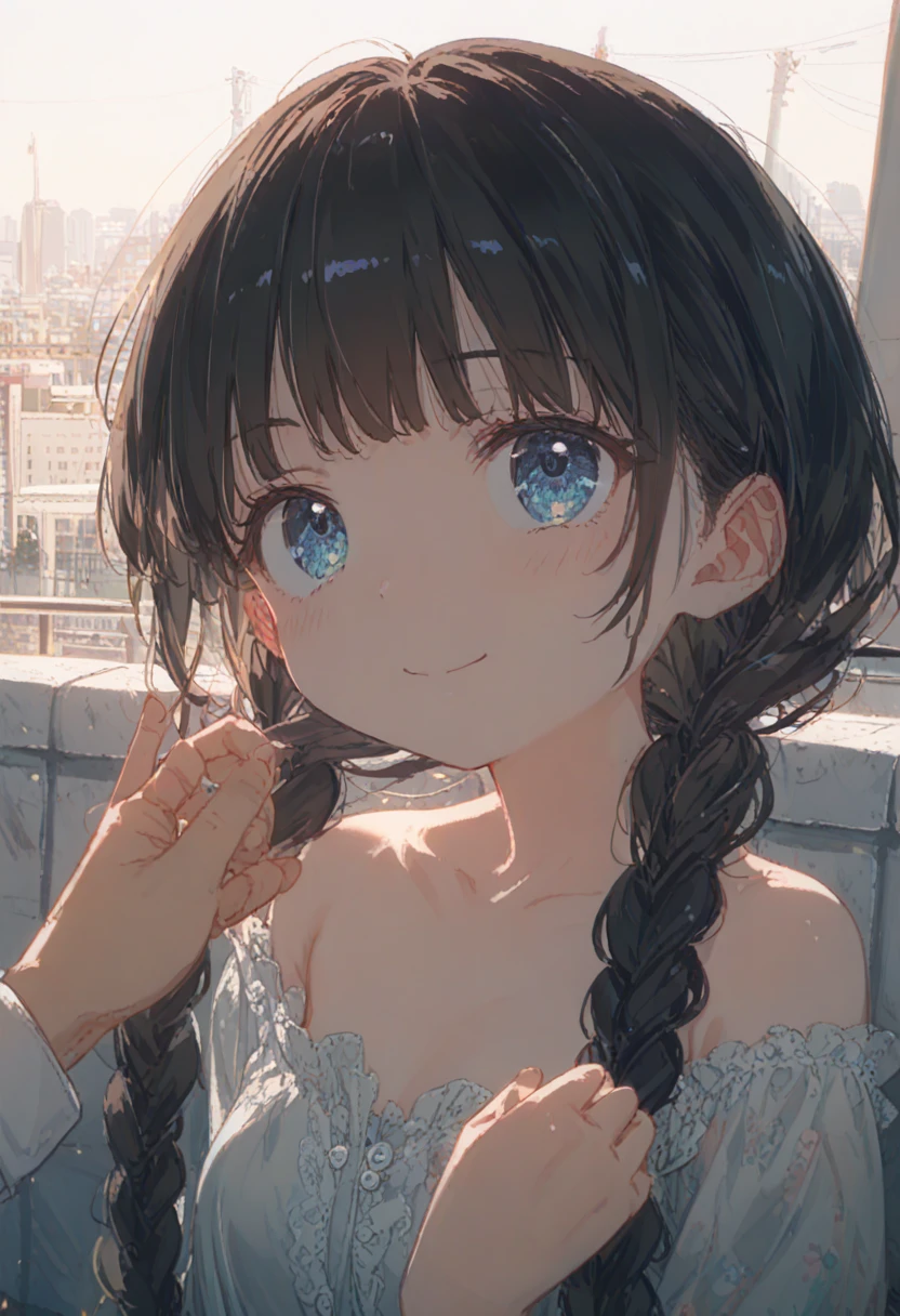 1 Female\(prince,cute,cute,20-year-old,Long braids,Black Hair,Eye color: Ocean blue,、Neon color、Big eyes,Dynamic pose,,Loose-lipped,Wearing a beautiful lace dress,Poolside、Shiny Pool、My reflection in the pool with the sun reflecting off,Scared,Playfully、panic、smile、Bitter smile、Confused,(Grab her throat),avert your eyes,look up\), BREAK ,background\(city,coastal\), BREAK ,quality\(8K,Highly detailed CG unit wallpaper, masterpiece,High resolution,top-quality,top-quality real texture skin,surreal,Increase the resolution,RAW Photos,highest quality,Very detailed,wallpaper,Cinema Lighting,Ray-tracing,Golden Ratio\),[Browsing Caution]