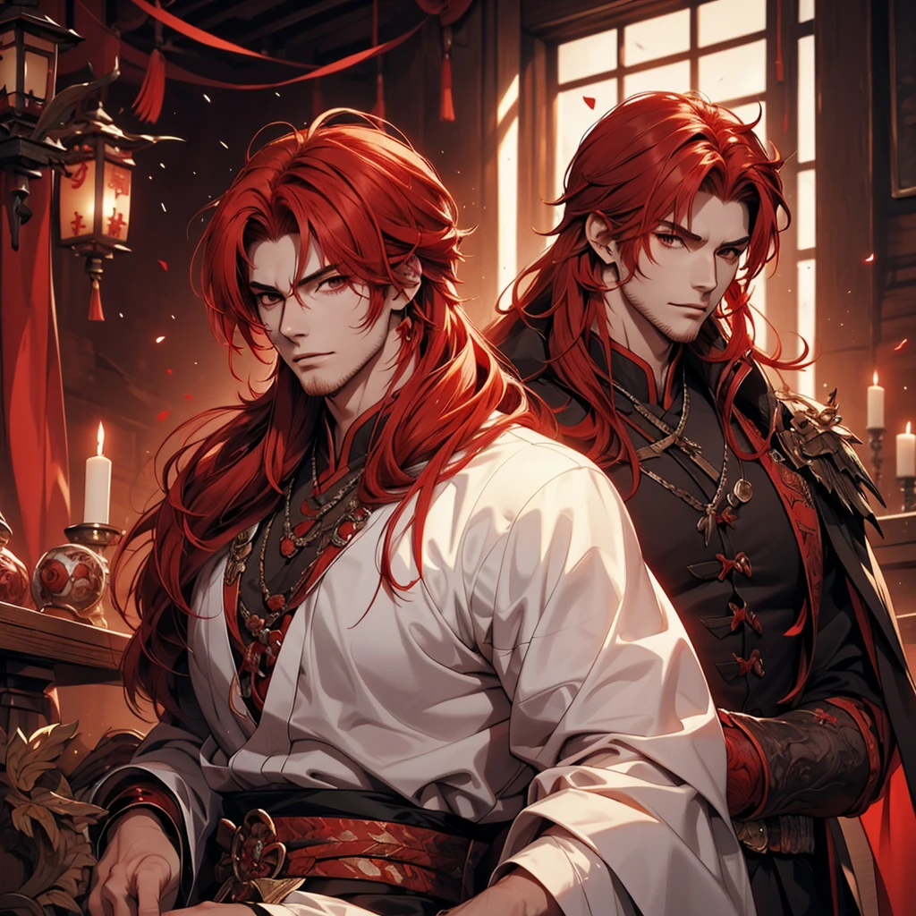 red hair,handsome guy in demon killer art, Inspired by Bian Shoumin, heise jinyao, Inspired by Seki Dosheng, Cai Xukun, by Yang J, Guviz-style artwork, Deviantart ArtStation CGSCOSIETY, demon slayer rui fanart, Beautiful androgynous prince