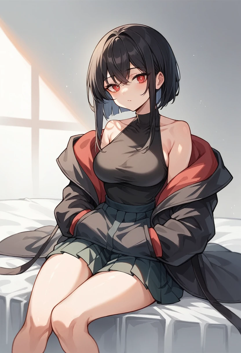 8k resolution,((Highest quality)),Ultra-high resolution,Young Man, alone, Androgynous, (sad look), (dark red eyes), Beautiful and symmetrical face, (Red messy shoulder length short bob),Decadent hoodie,Realistic:1.4,Realistic:1.4,(masterpiece:1.2),Perfect Eyes,Perfect Eyes,Perfect Legs,Decadent socks,Decadent shorts,Perfect thighs