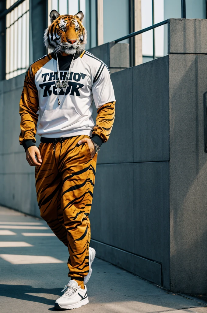 Male tiger wearing hip hop style sportswear