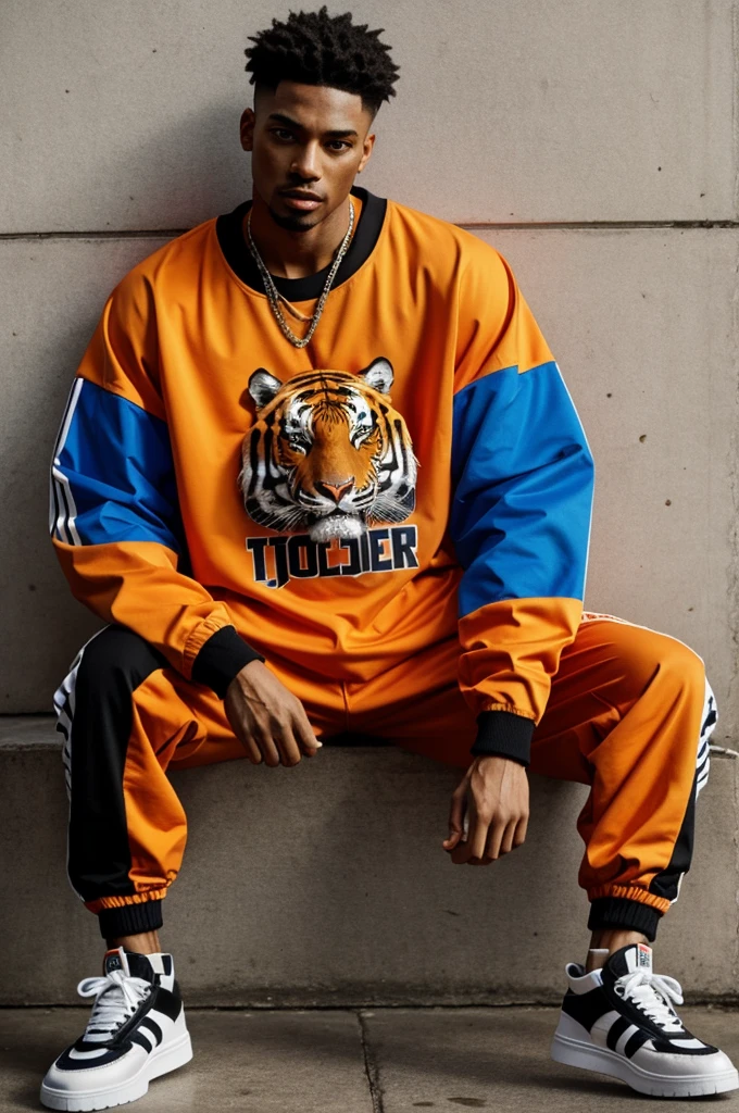 Male tiger wearing 90s hip hop style sportswear