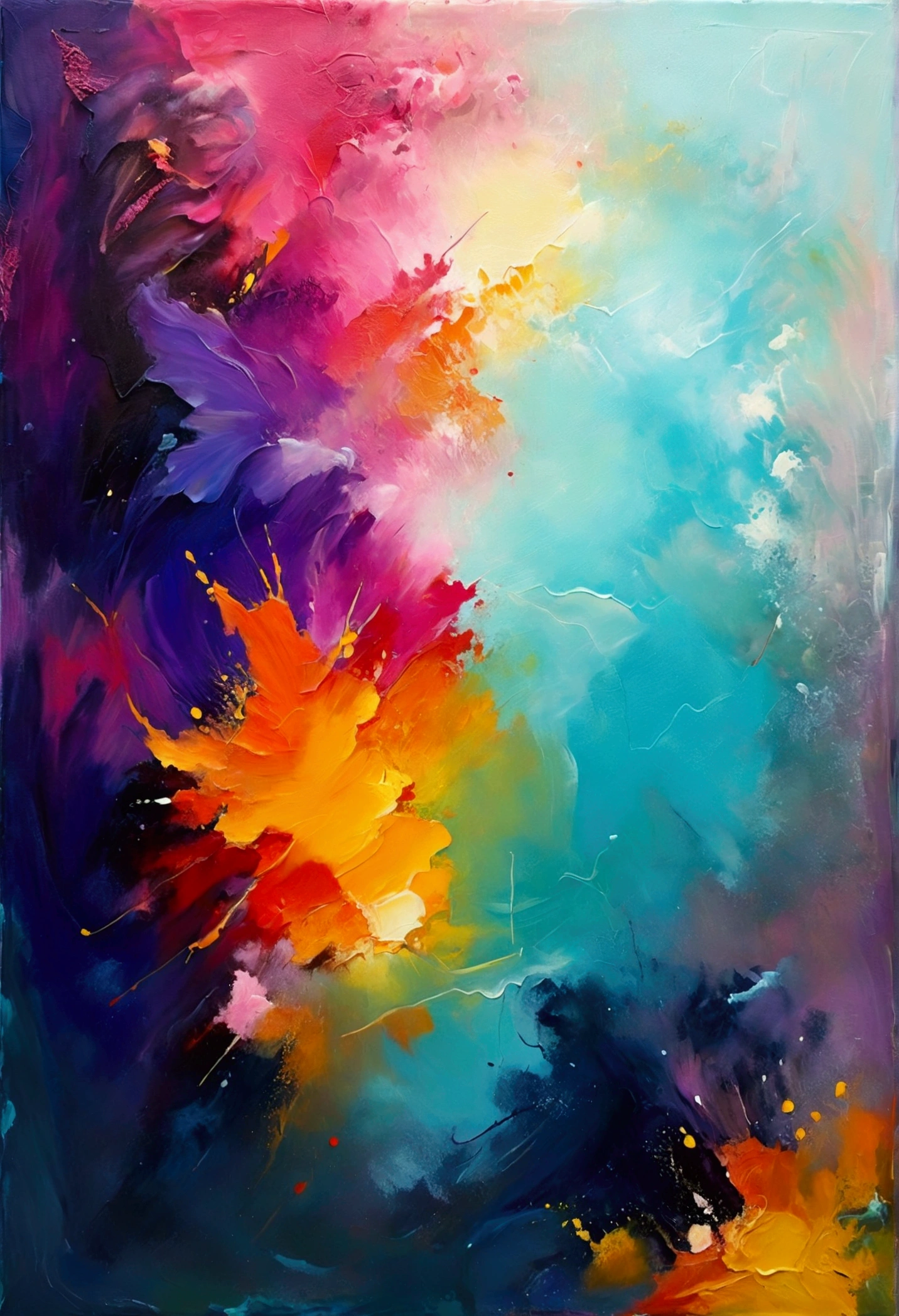 abstract painting symbolize transition from soft cozy feeling into bright explosive feeling