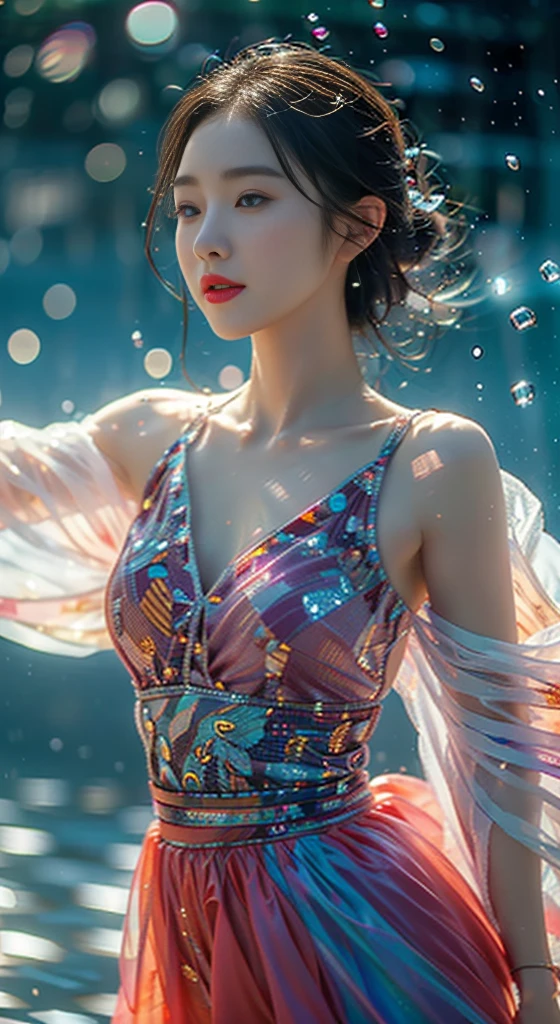 Female pervert,Meditation sitting,Partial underwater photography,BestWorks,Floral pattern sheer dress:1.4,String Camisole Dress:1.5