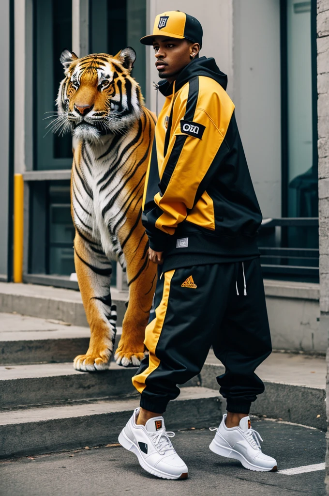 Male tiger wearing 2000s hip hop style sportswear
