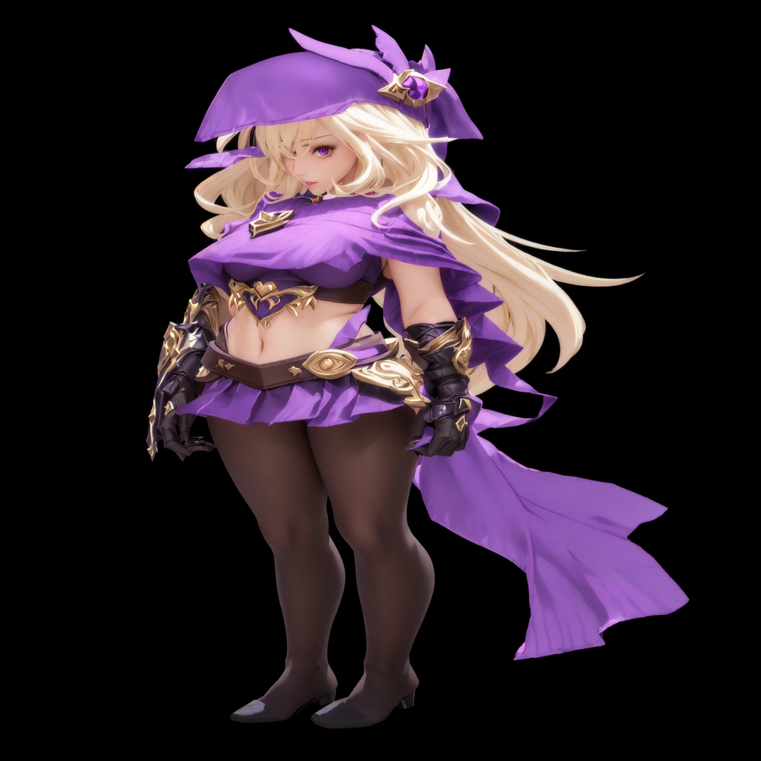 Cartoon image of a woman wearing purple clothing and purple cape, Epic Mage Girl Character, dark witch fullbody pose, 3D Rendered Official Art, April Rendering, Female characters, Humanity :: witch, Full body fairy, A rendering of Mirabelle Madrigal, dark witch full view, very detailed character, Valkyrie-style character