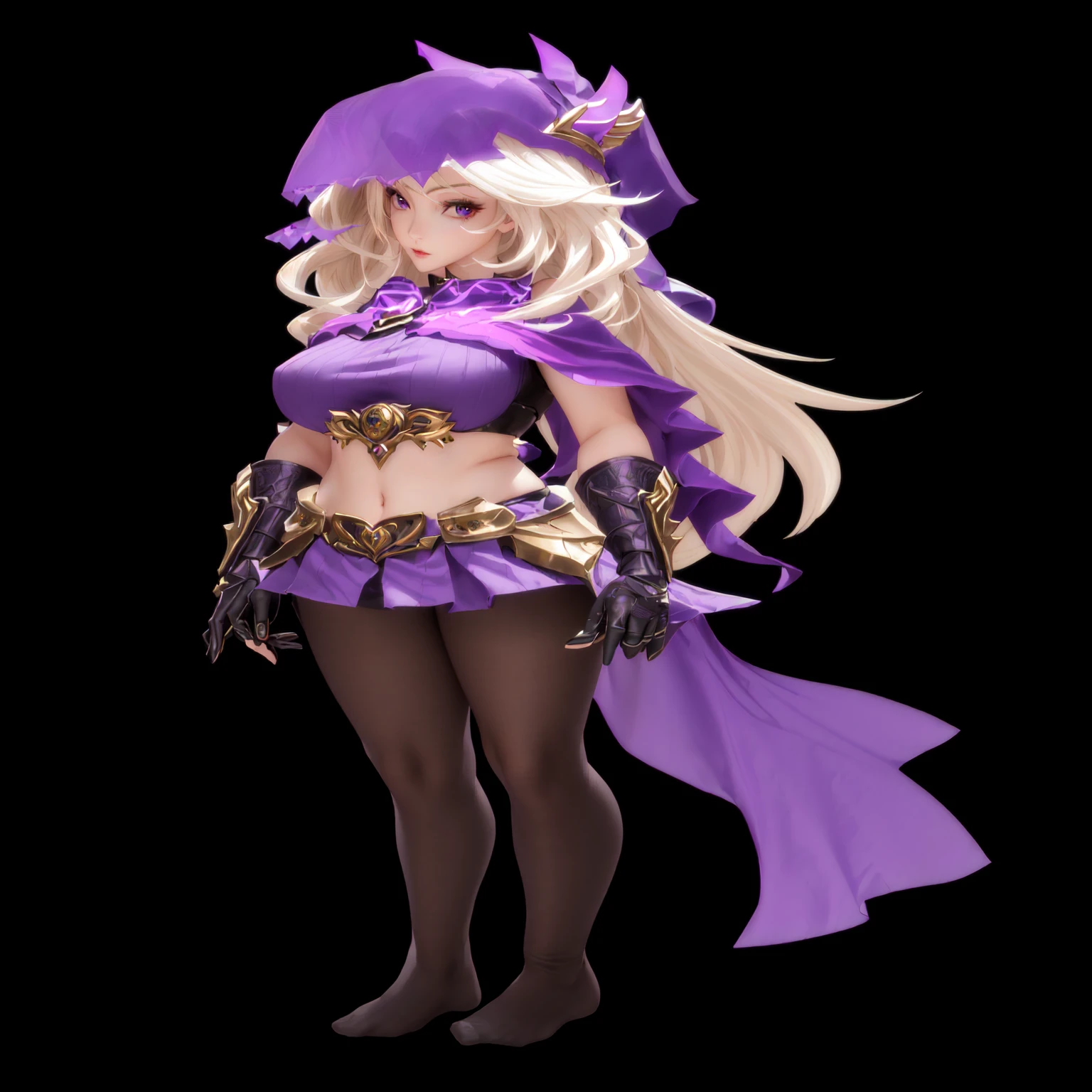 Cartoon image of a woman wearing purple clothing and purple cape, Epic Mage Girl Character, dark witch fullbody pose, 3D Rendered Official Art, April Rendering, Female characters, Humanity :: witch, Full body fairy, A rendering of Mirabelle Madrigal, dark witch full view, very detailed character, Valkyrie-style character