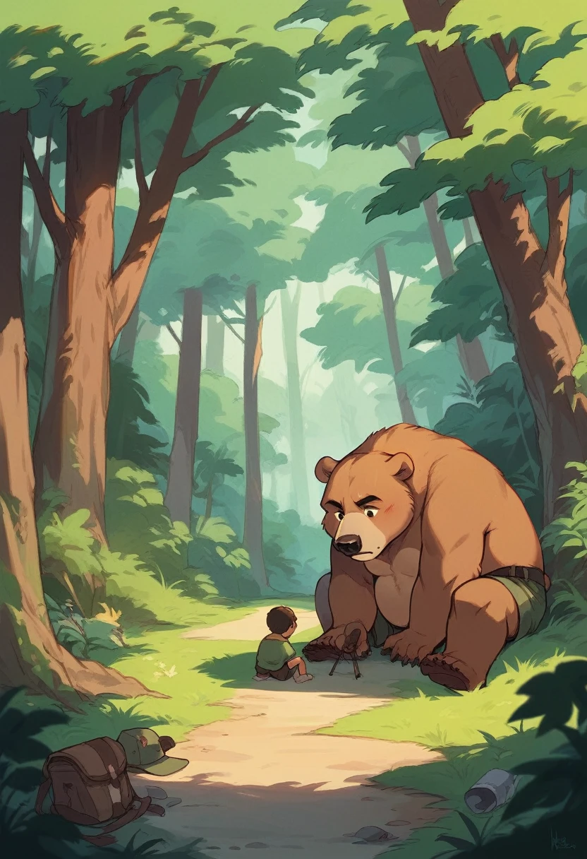 a bear is camping, kid, Deciduous Forest