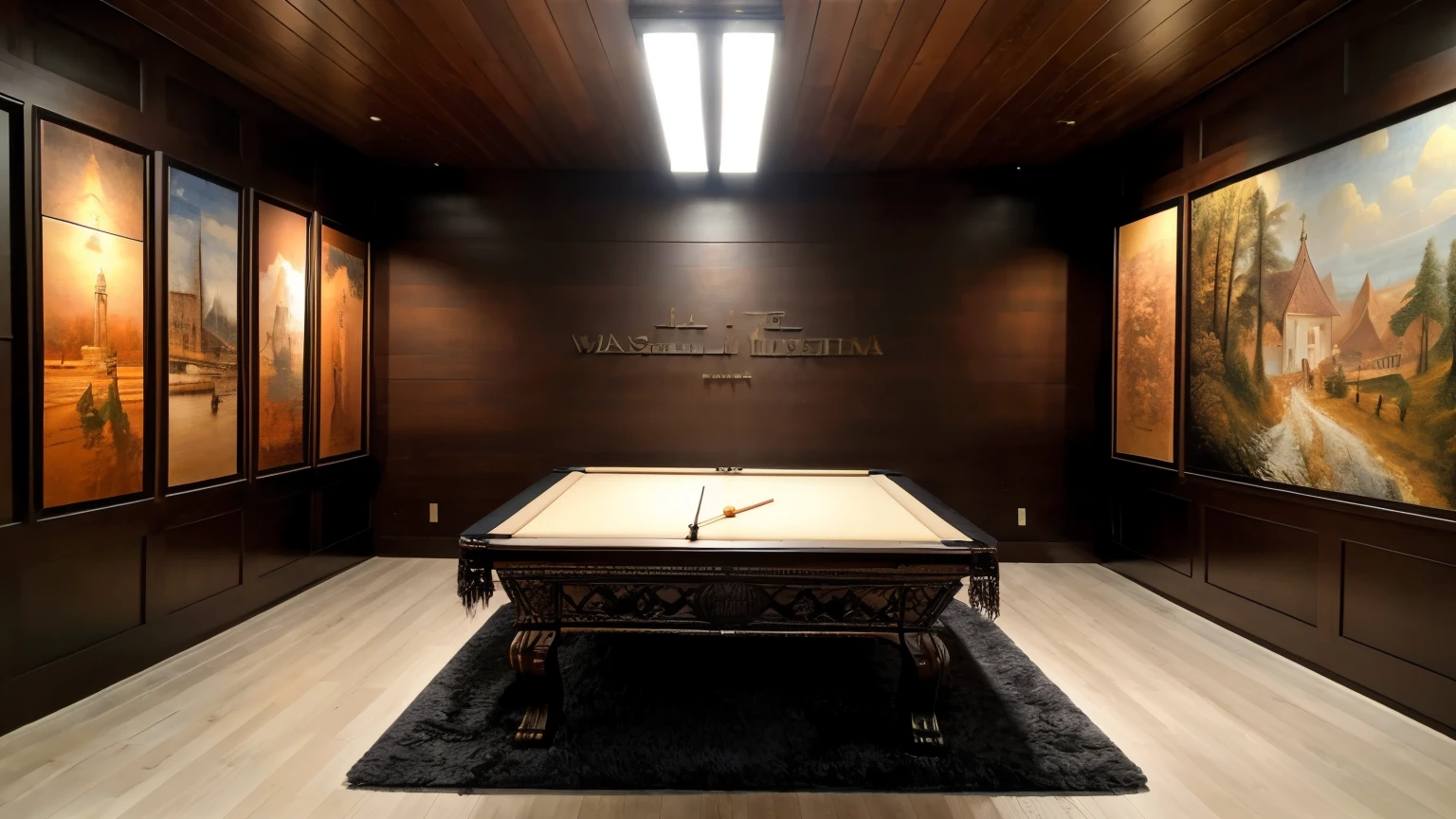 ((best quality)), ((masterpiece)), (detailed),（masterpiece）,8K,A background wall with a sense of technology，Combined with wood、、Leather and metal line elements。The size of the background wall is 6 meters wide，2.4 meters high，The overall design shows the atmosphere of modern high-end luxury，And it has a futuristic feel