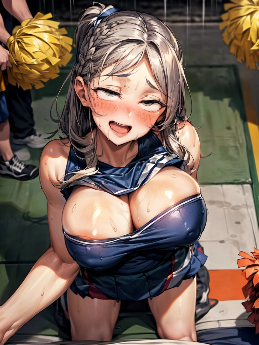 (Very tiny girl rides guy perfectly:1.5)、(Petite girl riding:1.3)、(Big Breasts:2)、(eyes half closed:1.9)、(Grin:1.1)、(The body shakes violently)、8K resolution、 ((Highest quality))、Anatomically correct、(Cheerleader:1.9)、((Hasselblad Photos))、[:(Detailed face:1.2):0.2]、(heavy rain:1.5)、(Sweaty:1.6)、(Top view:1.9)、(braid one's hair:1.5)、(Loss of strength from the body:1.3)、(呻吟)、(On all fours:1.6)、(Surrounded by a lot of middle-aged men:1.6)、(Upper Body:1.9)
