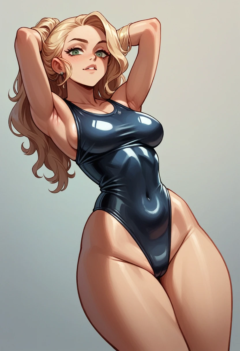 Sexy Sydney Sweeney. Latex swimsuit. Oily body.