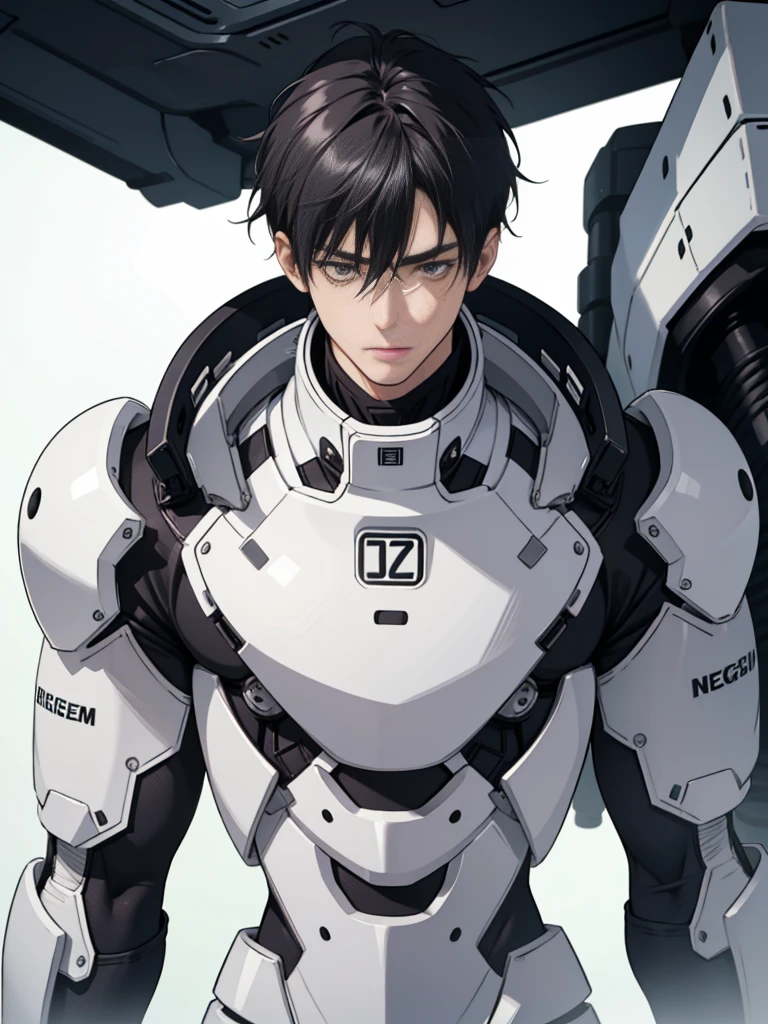 Japanese Male Model　Cool 25 year old　Short black hair　slim and muscular　intense　Bright screen　Close-up image　Very tight white rubber suit　Hero　whole body, sexy