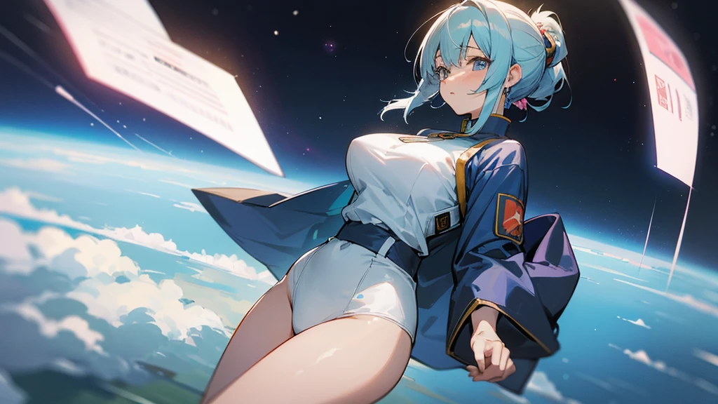 Anime Style,こまかく書き込まれたpeopleがたくさんいる背景,Space Colony,people,笑顔の吟遊詩peopleのエルフ,Mature Woman,Large Breasts,Protruding buttocks