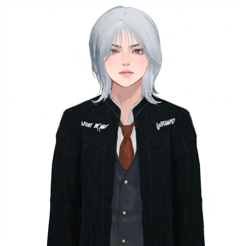 (masterpiece:1.2, best quality), (1girl, solo, upper body:1.2),flat face,Hair: buzz cut, Clothing: oversized, distressed denim jacket with patches and pins, paired with black skinny jeans and combat boots, Hanging out in an underground music venue or street art exhibit