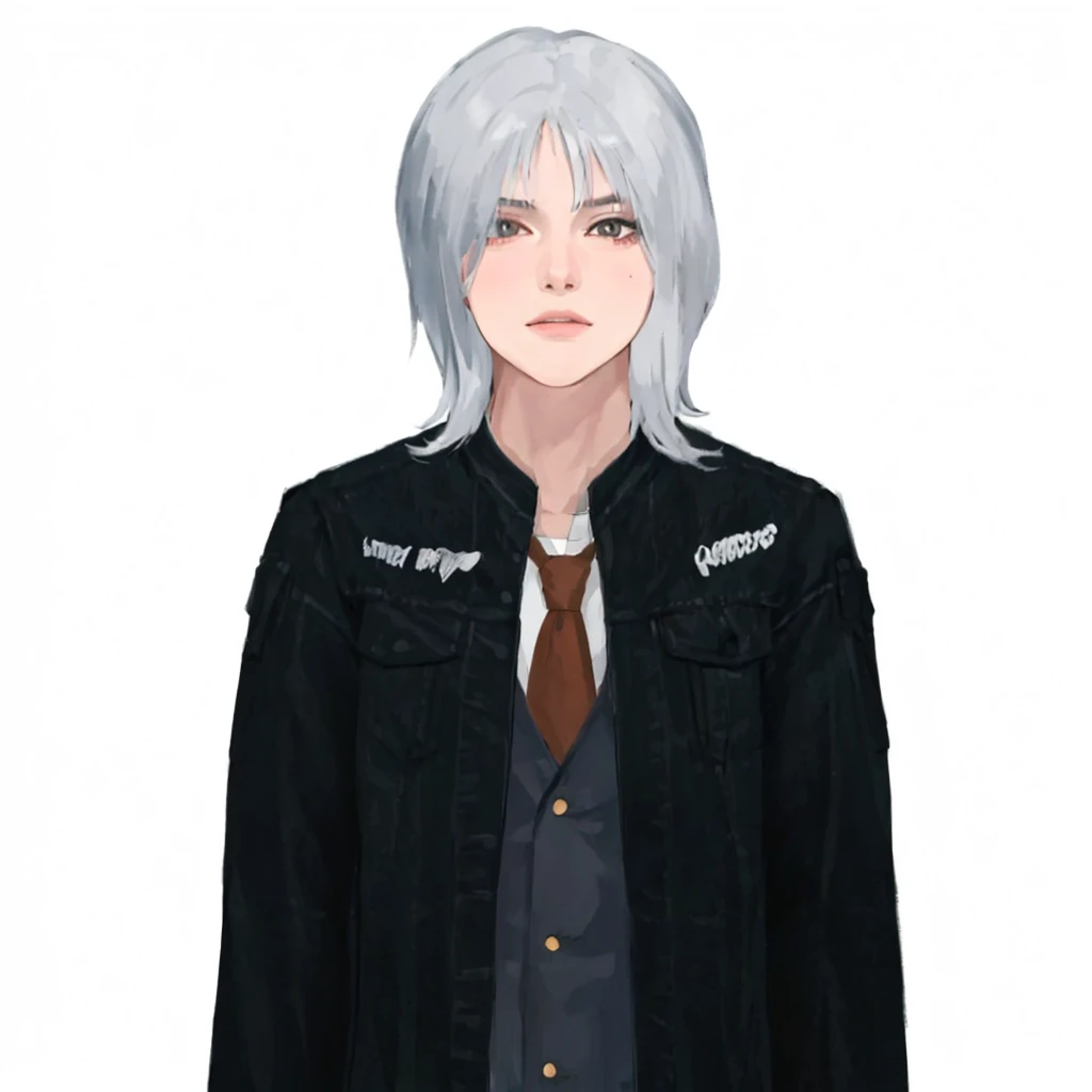 (masterpiece:1.2, best quality), (1girl, solo, upper body:1.2),flat face,Hair: buzz cut, Clothing: oversized, distressed denim jacket with patches and pins, paired with black skinny jeans and combat boots, Hanging out in an underground music venue or street art exhibit