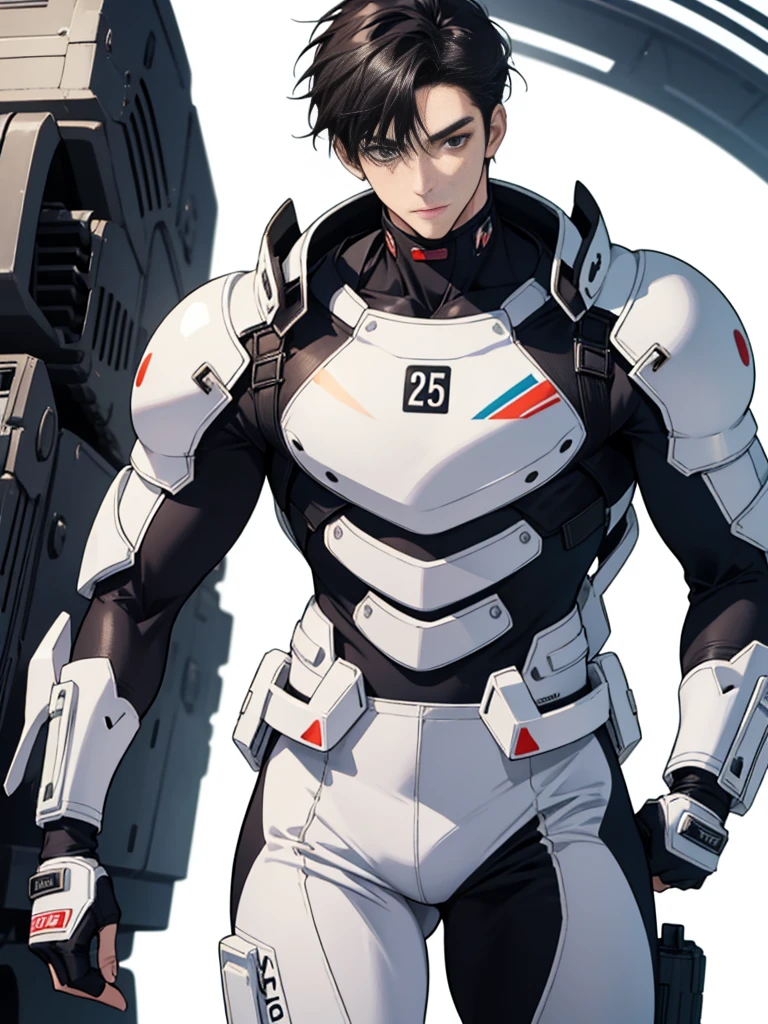 Japanese Male Model　Cool 25 year old　Short black hair　Bright screen　Close-up image　Very tight white rubber suit　Hero　whole body, sexy