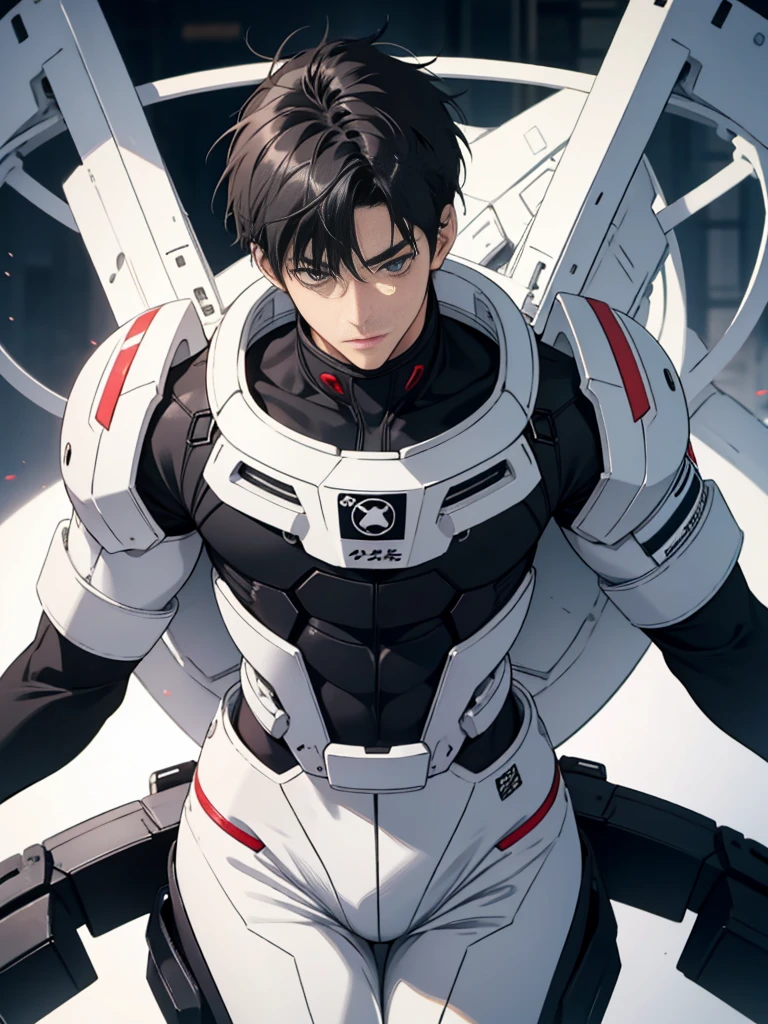 Japanese Male Model　Cool 25 year old　Short black hair　Bright screen　Close-up image　Very tight white rubber suit　Hero　whole body, sexy