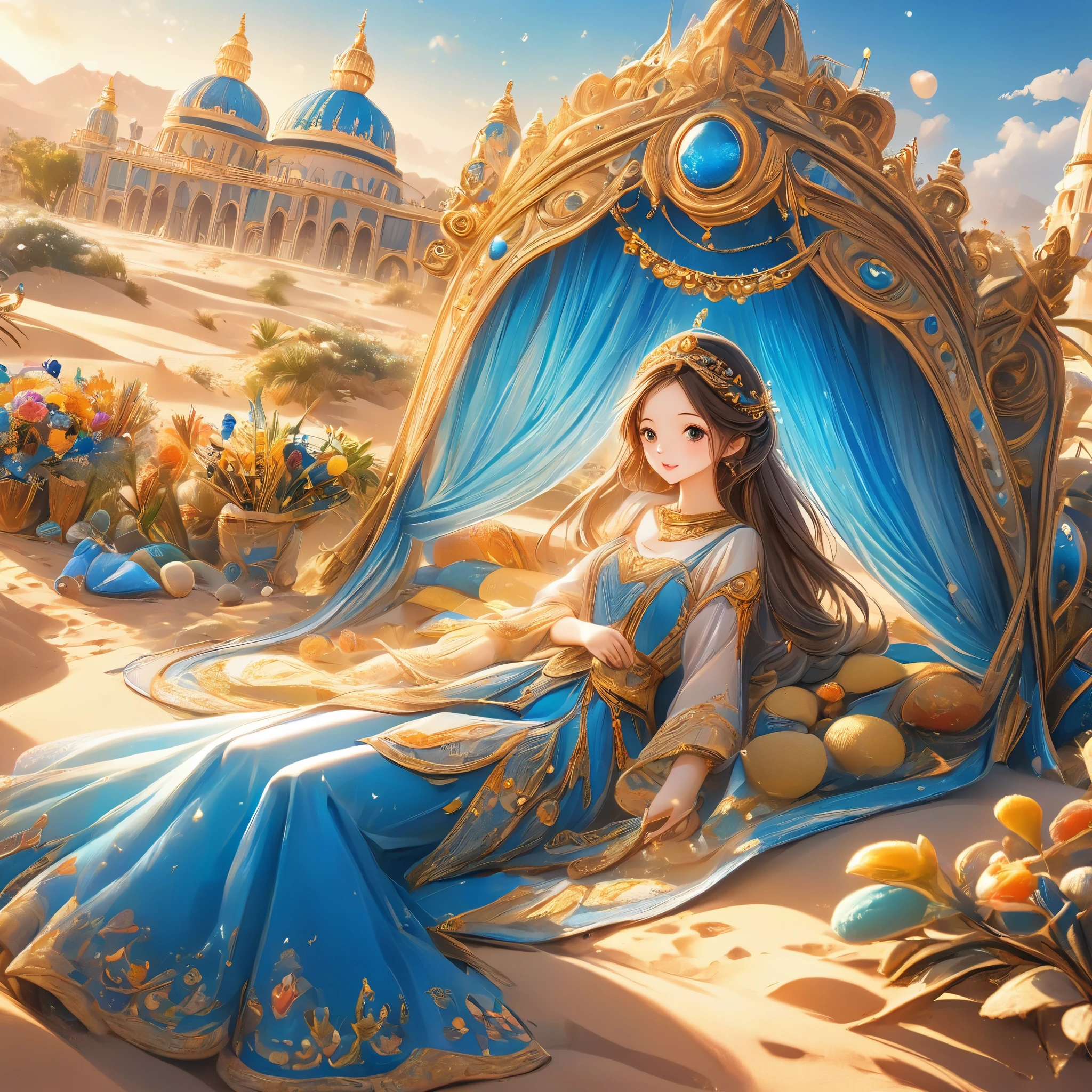 desert,Princess,Royal Palace,Aladdin(((Romantic atmosphere)))(((fairy tale elements)))(((masterpiece))), ((best quality))