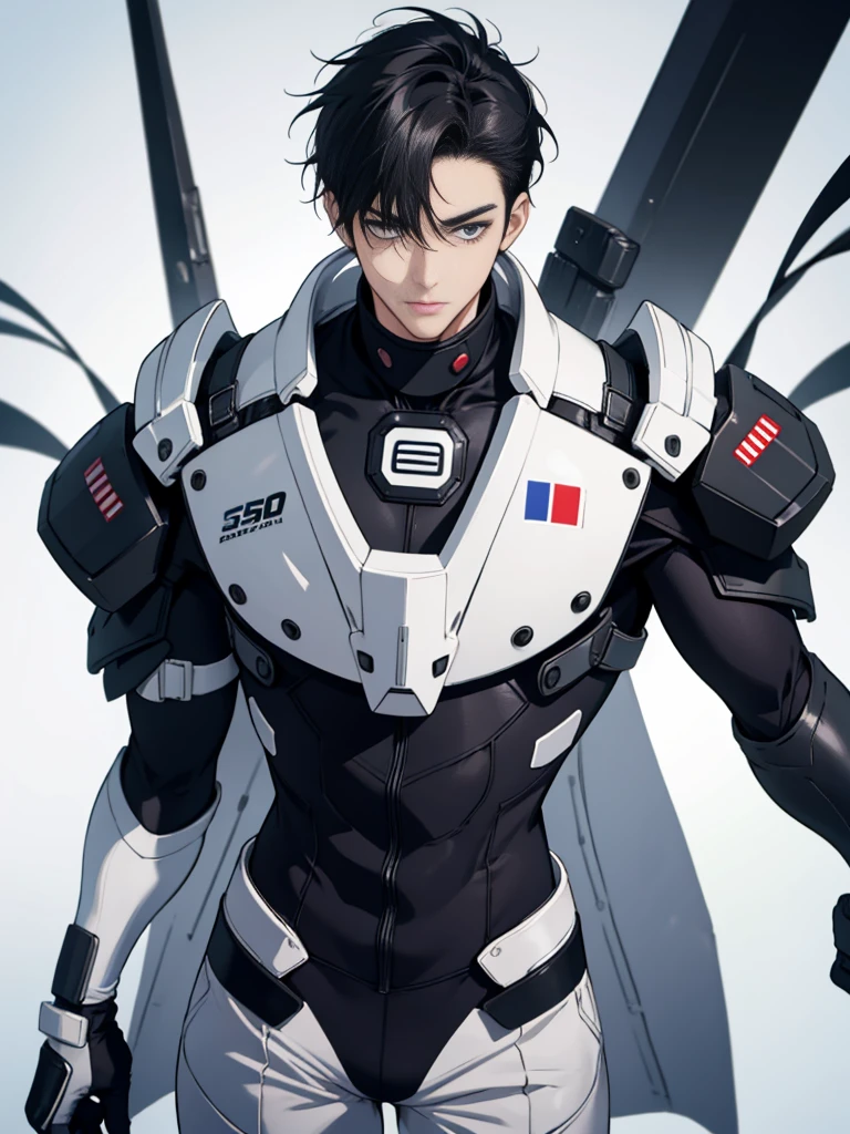 Japanese Male Model　Cool 25 year old　Short black hair　Bright screen　Close-up image　Very tight white rubber suit　Hero　whole body, sexy
